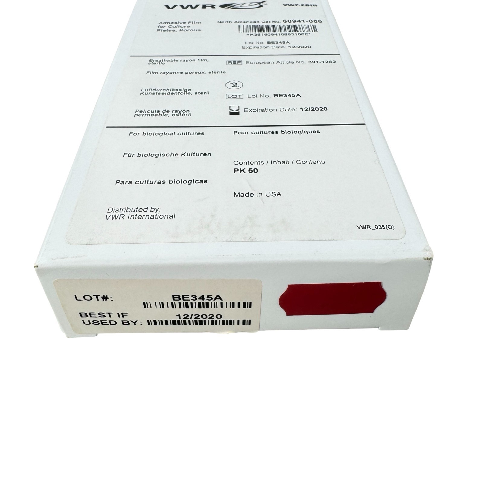 VWR 60941-086 Adhesive Film Culture Plates Porous Breathable PK50 EXPIRED