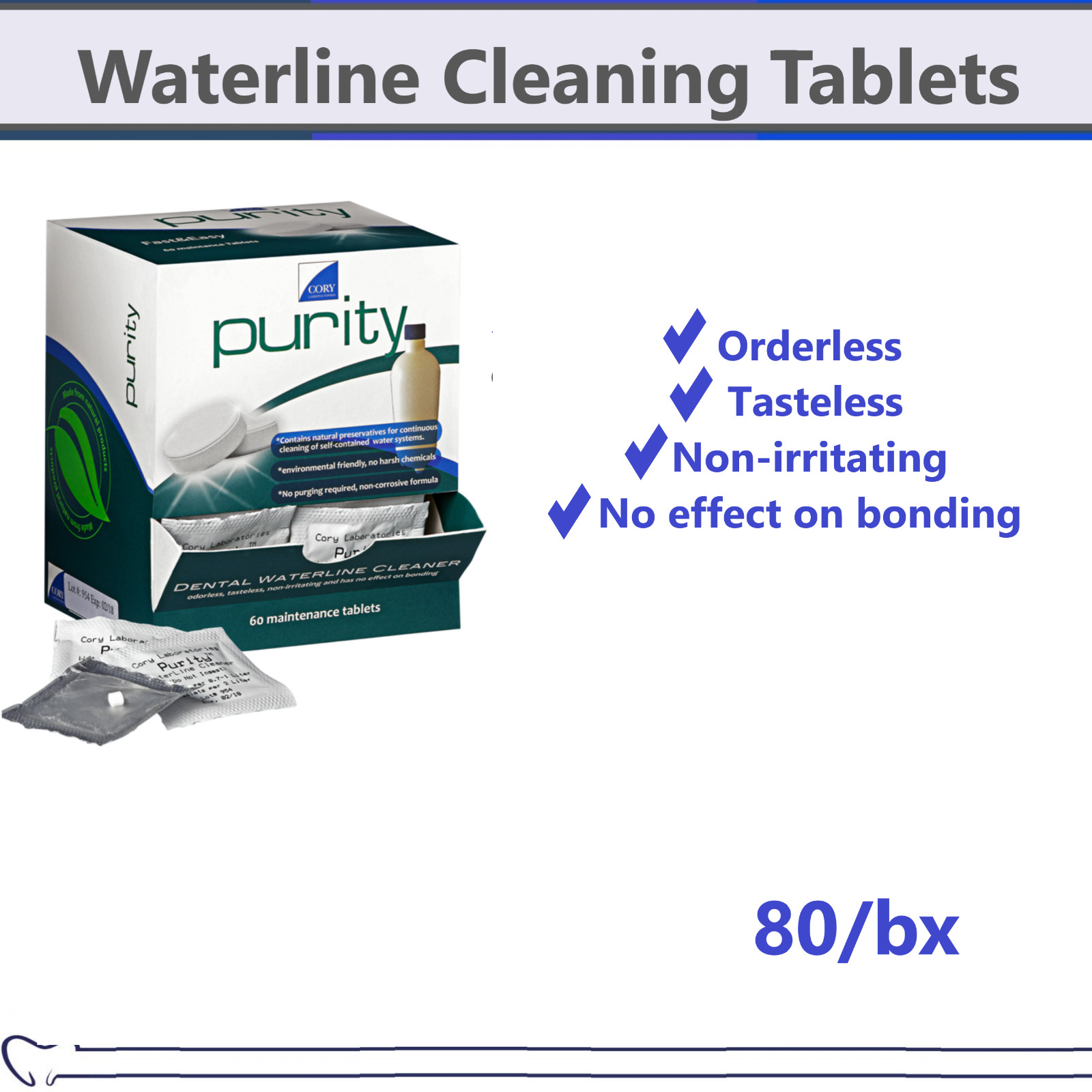 Dental Air Water Syringe Purity Waterline Cleaning Tablets 80/bx – Cory Labs