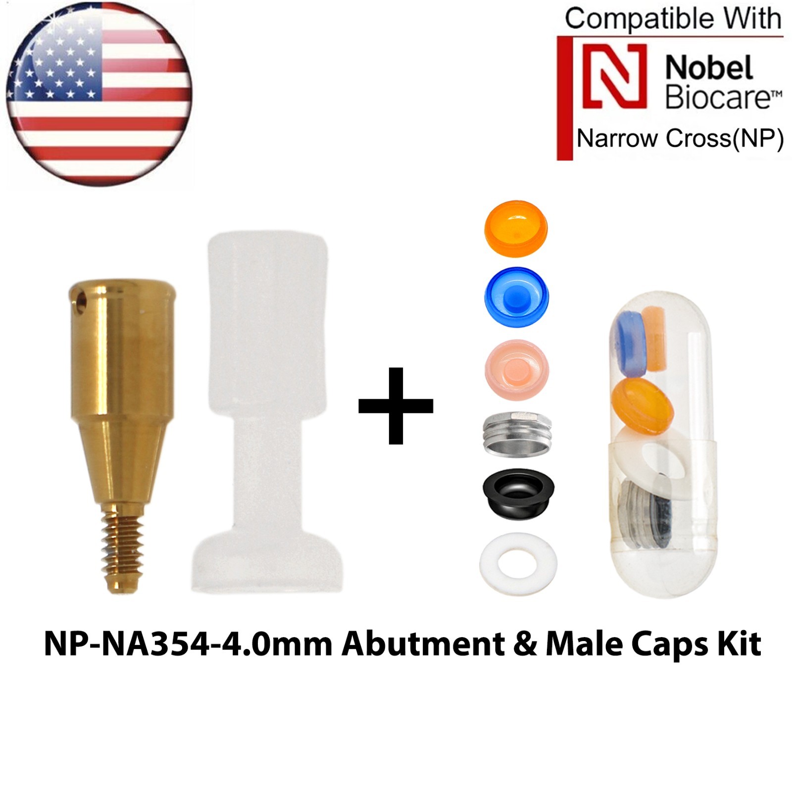 US Dental NP Overdenture Locator Abutment & Male Caps Fits Nobel Biocare Active