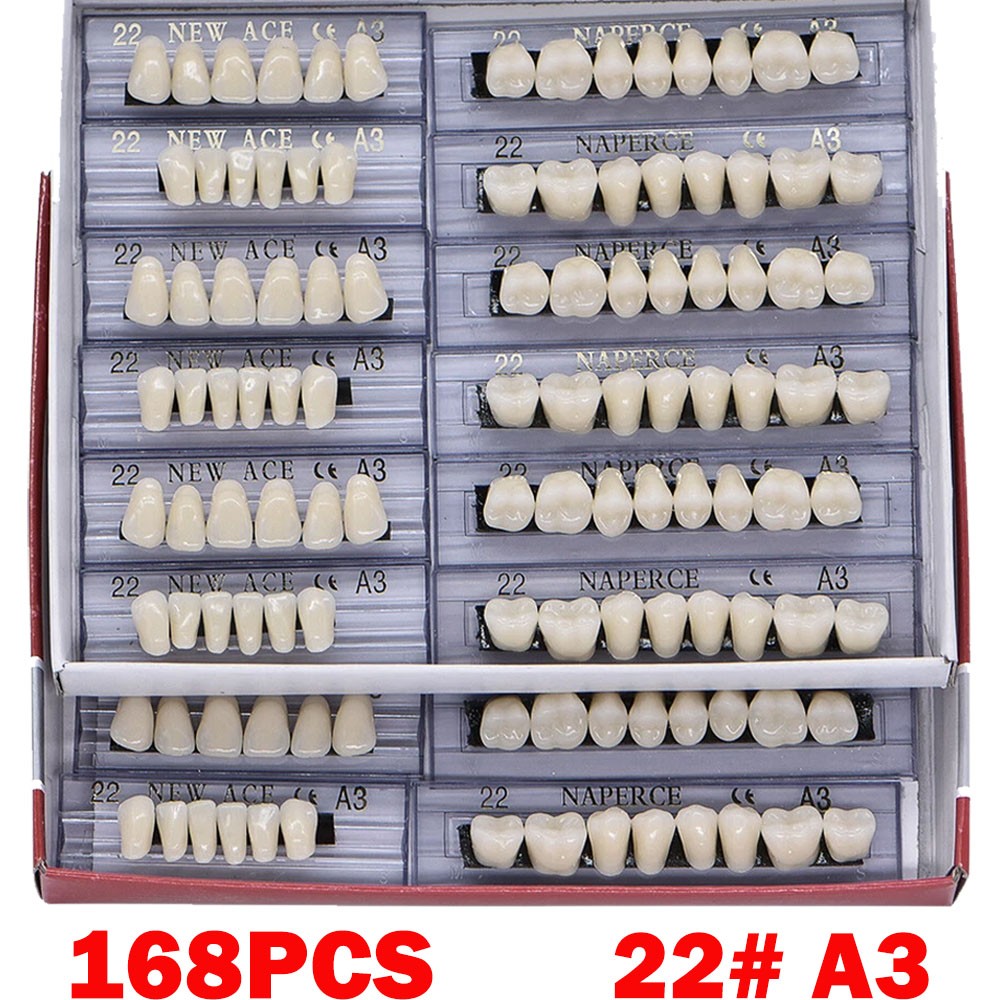 168Pcs Dental Acrylic Resin Denture 22# A3 Full Set Teeth Upper Lower Shade USA