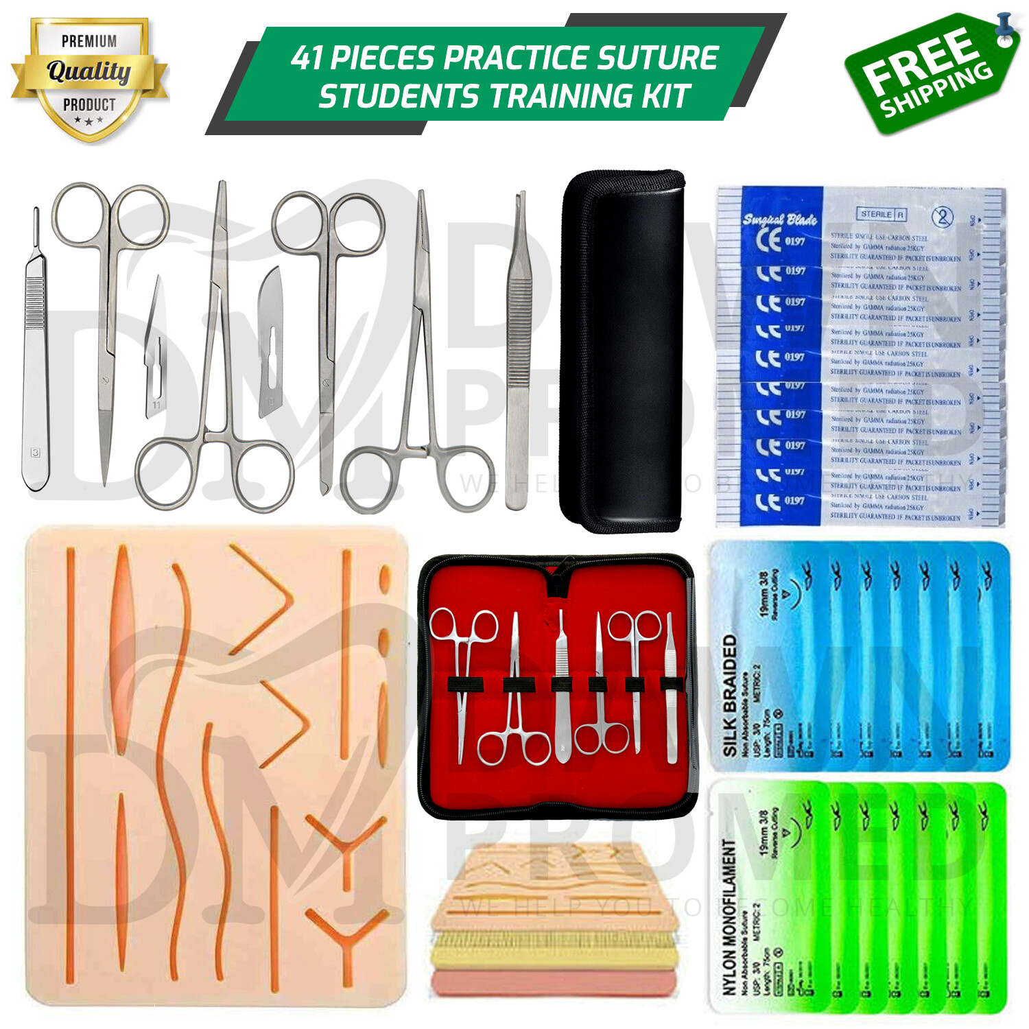 41 Pieces Practice Suture Kit With Pad Veterinary Medical Student German Grade