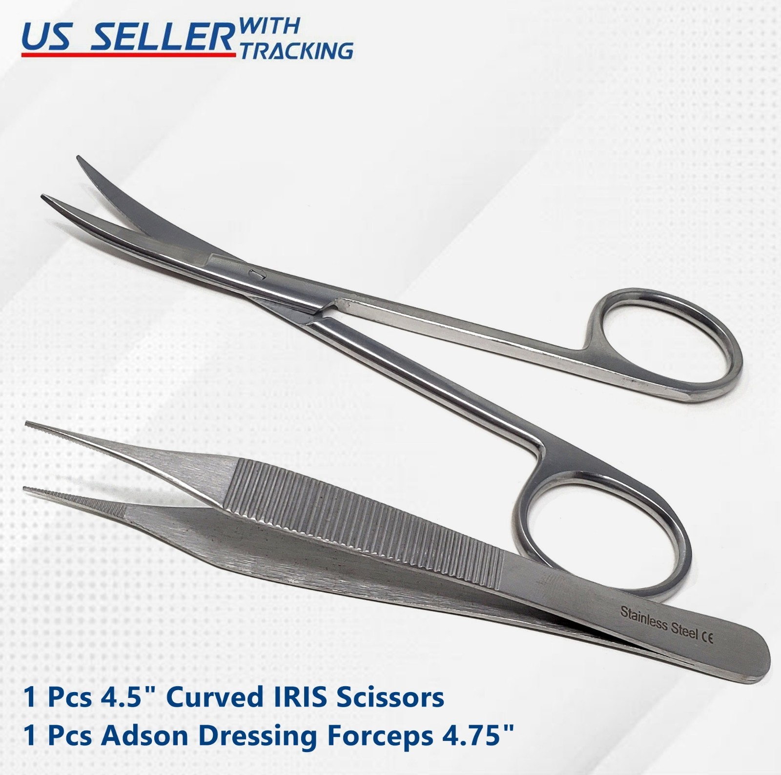 2 Pcs Surgical Basic Suture Removal Kit Adson Dressing Forceps + IRIS Scissors