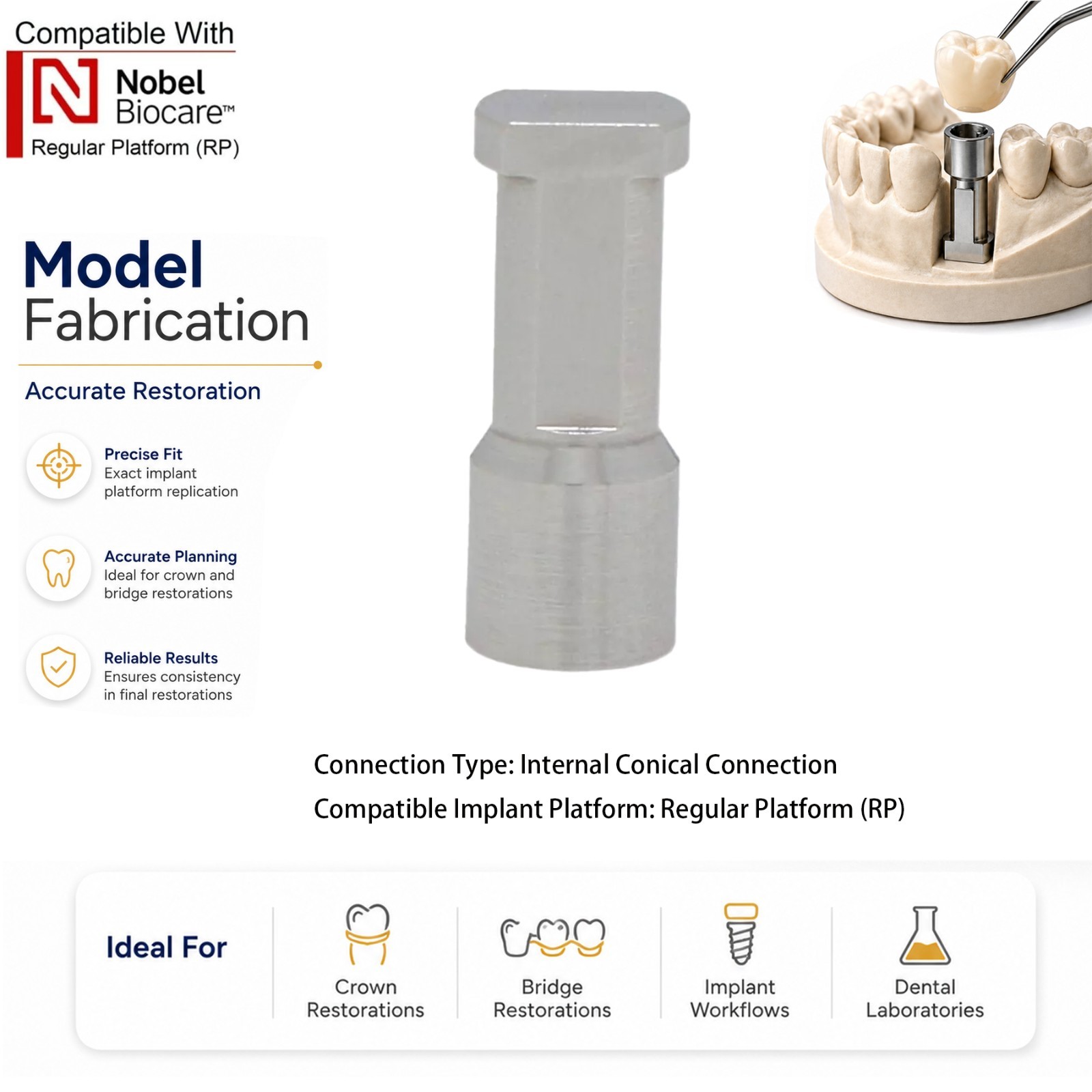 US Titanium Fit Nobel Biocare NP RP Conical Implant Lab Analog Replica 5Pcs/Pack