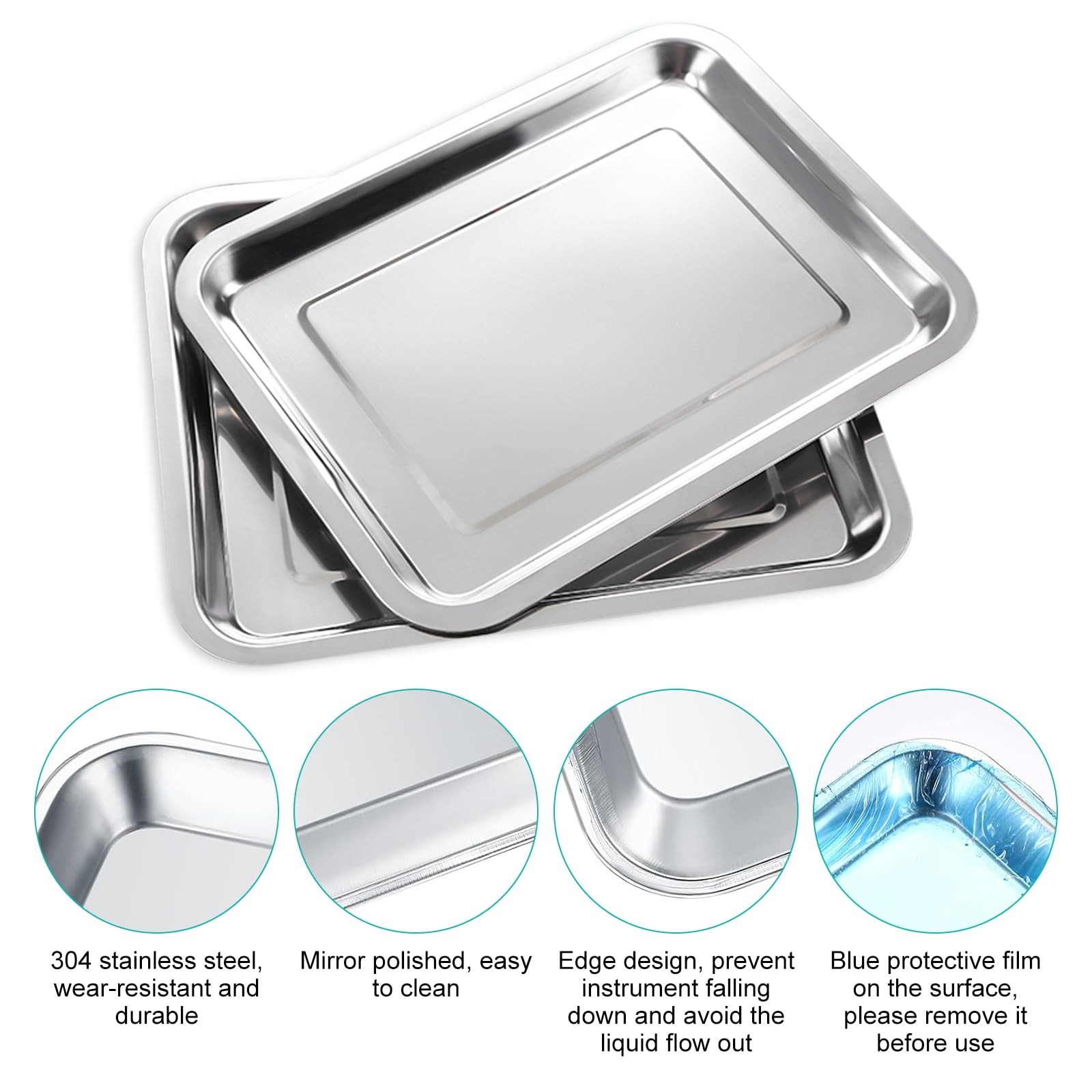 2 Pack Stainless Steel Tray Metal Tray 13.5″ X 10″ HeavyDuty Tattoo Trays Mu…