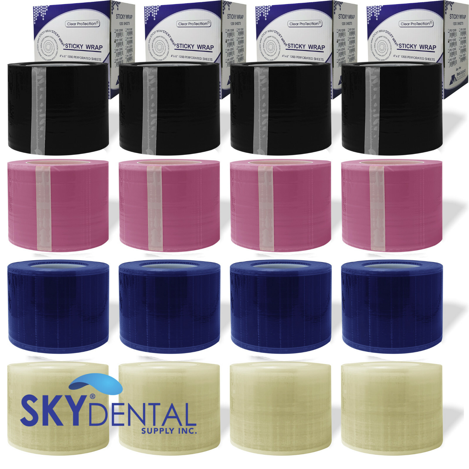 4 Packs of DENTAL BARRIER FILM 4X6 1200 PLASTIC ROLL BLUE CLEAR PINK BLACK