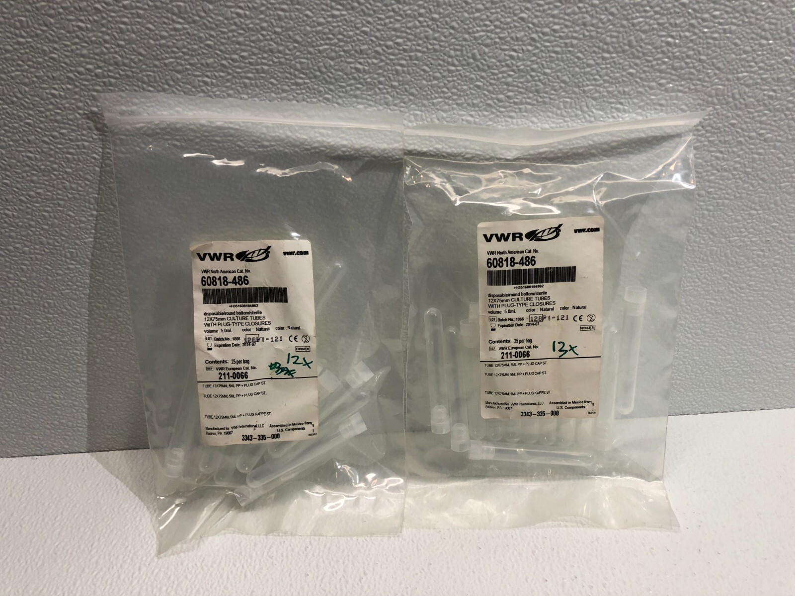 VWR 60818-486 Disposable/Round Bottom 12 x 75mm Culture Tubes 5.0mL Lot Of 2