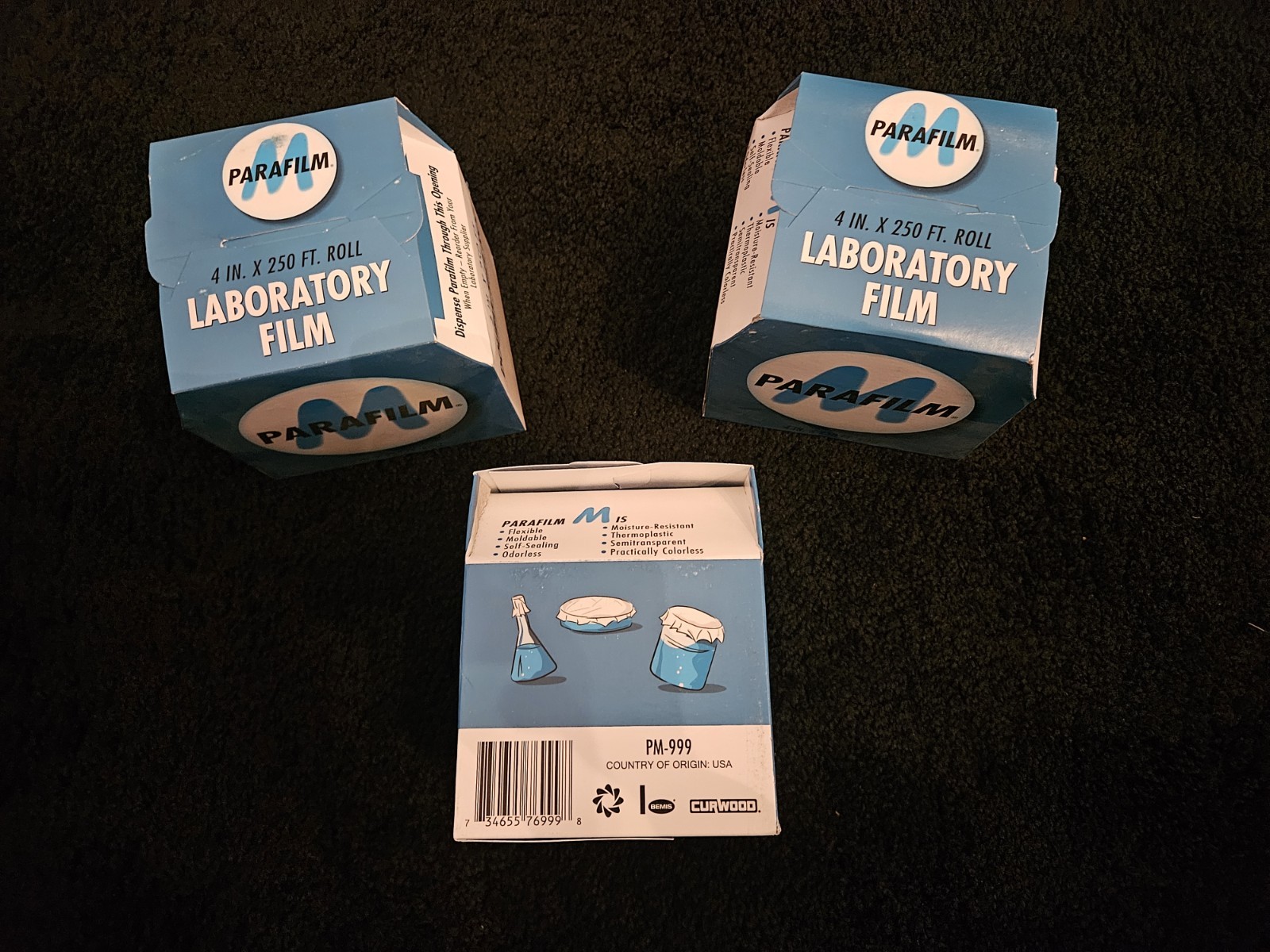 (3) Parafilm M PM-999 Laboratory Film 4″ x 250′ Double Size RollS × 3 BRAND NEW!