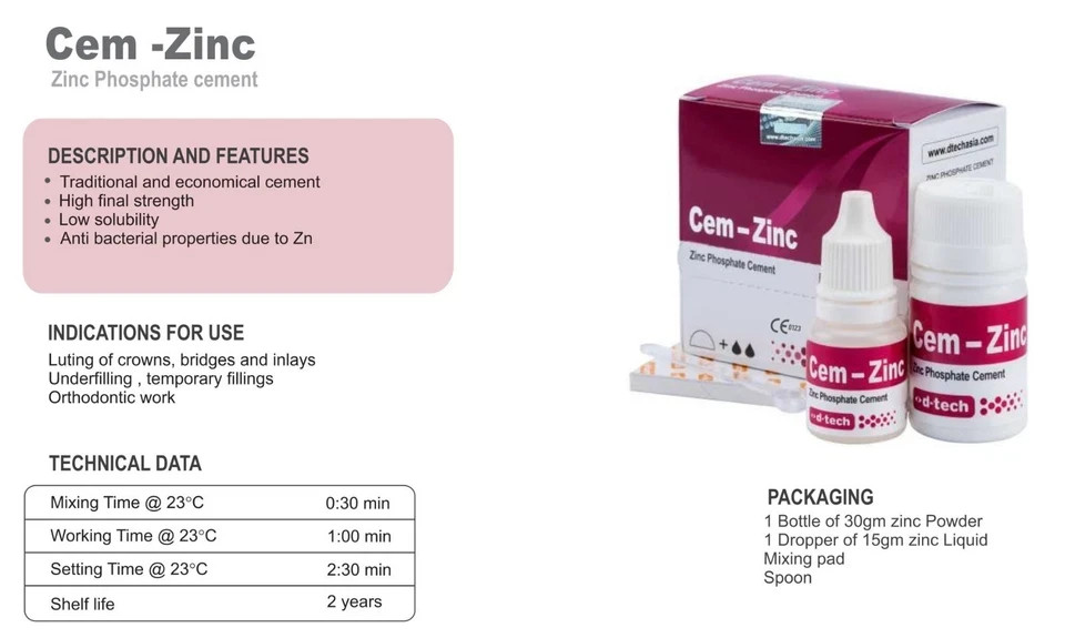 D TECH Zinc Phosphate Cement for Luting of Crowns , Bridges & Inlays Cem Zinc FS