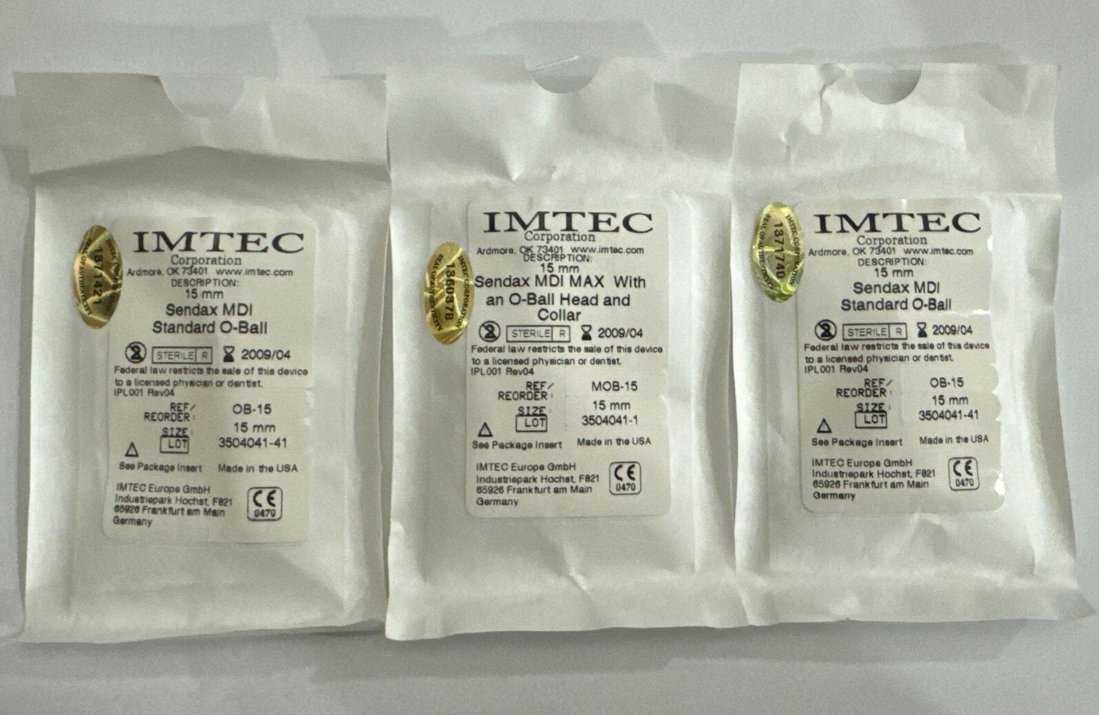 IMTEC Sendax MDI O-Ball Prosthetic Head 15mm Each