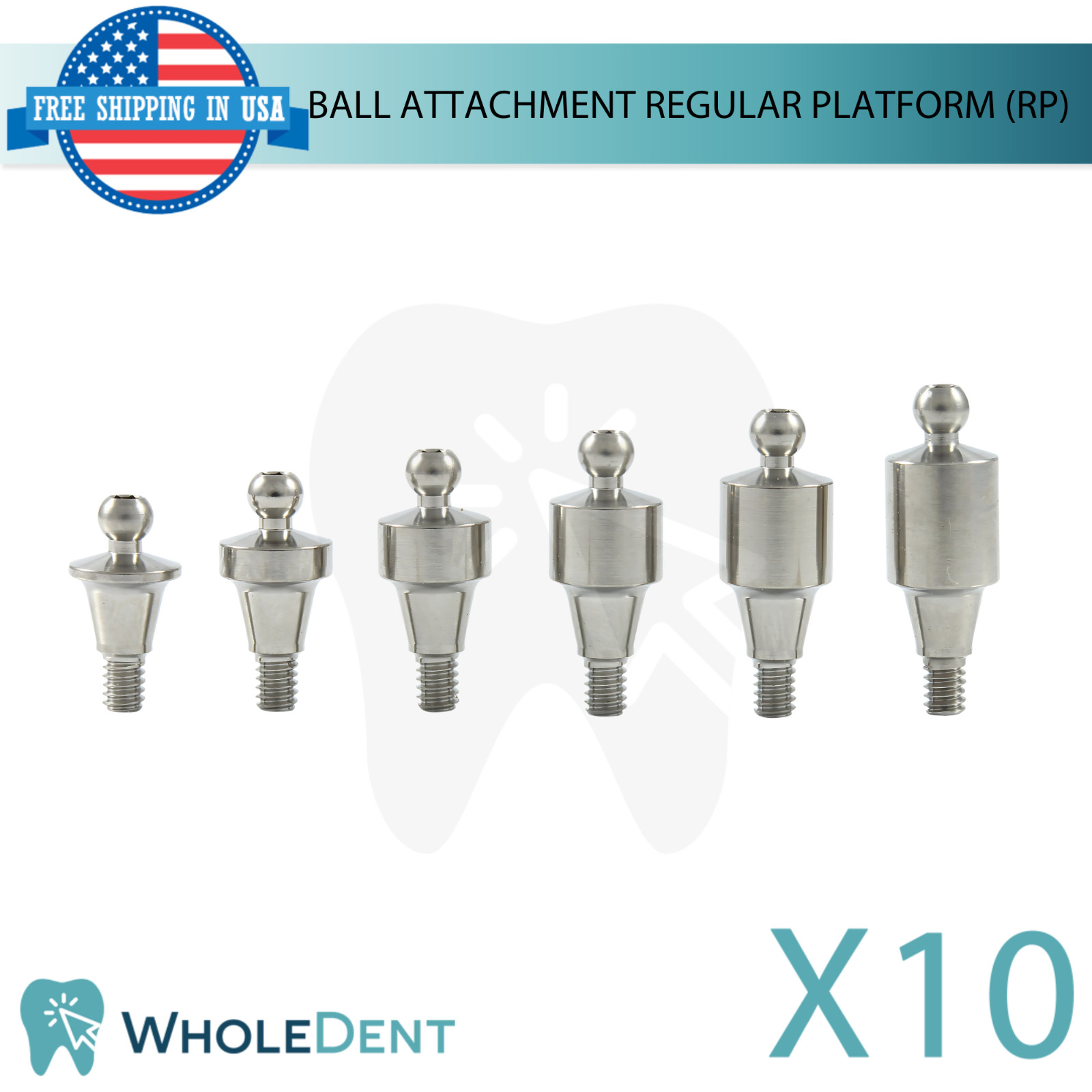 10x Straight Ball Attachment Regular Platform Ø3.8mm Conical Hex 2.65mm System
