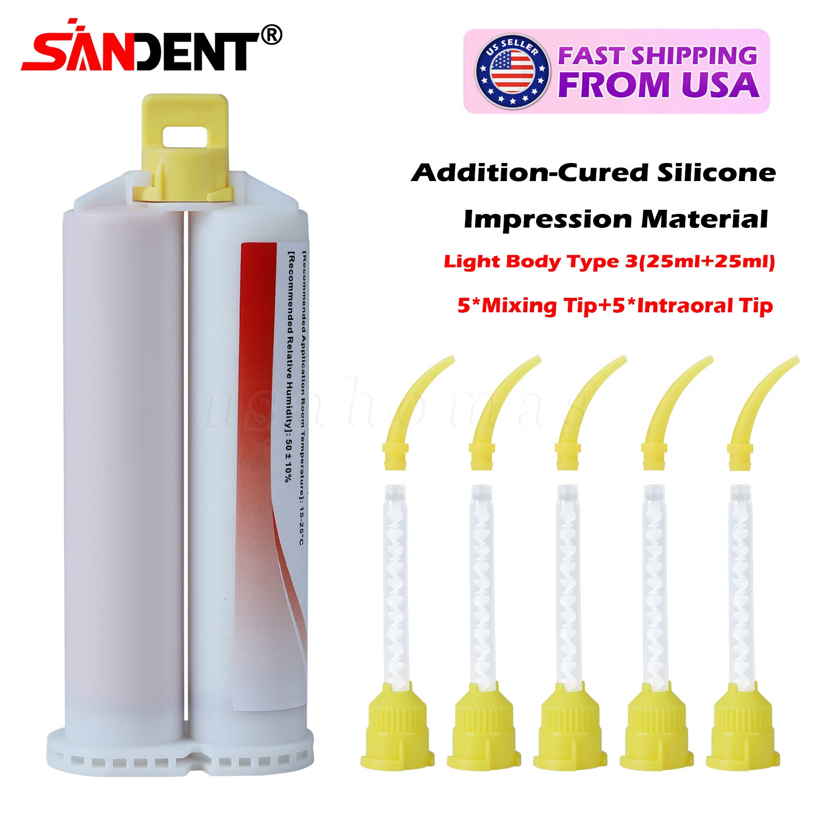 Dental Light Body Silicone Impression Material Putty Base 50ML Cartridge Tips DT