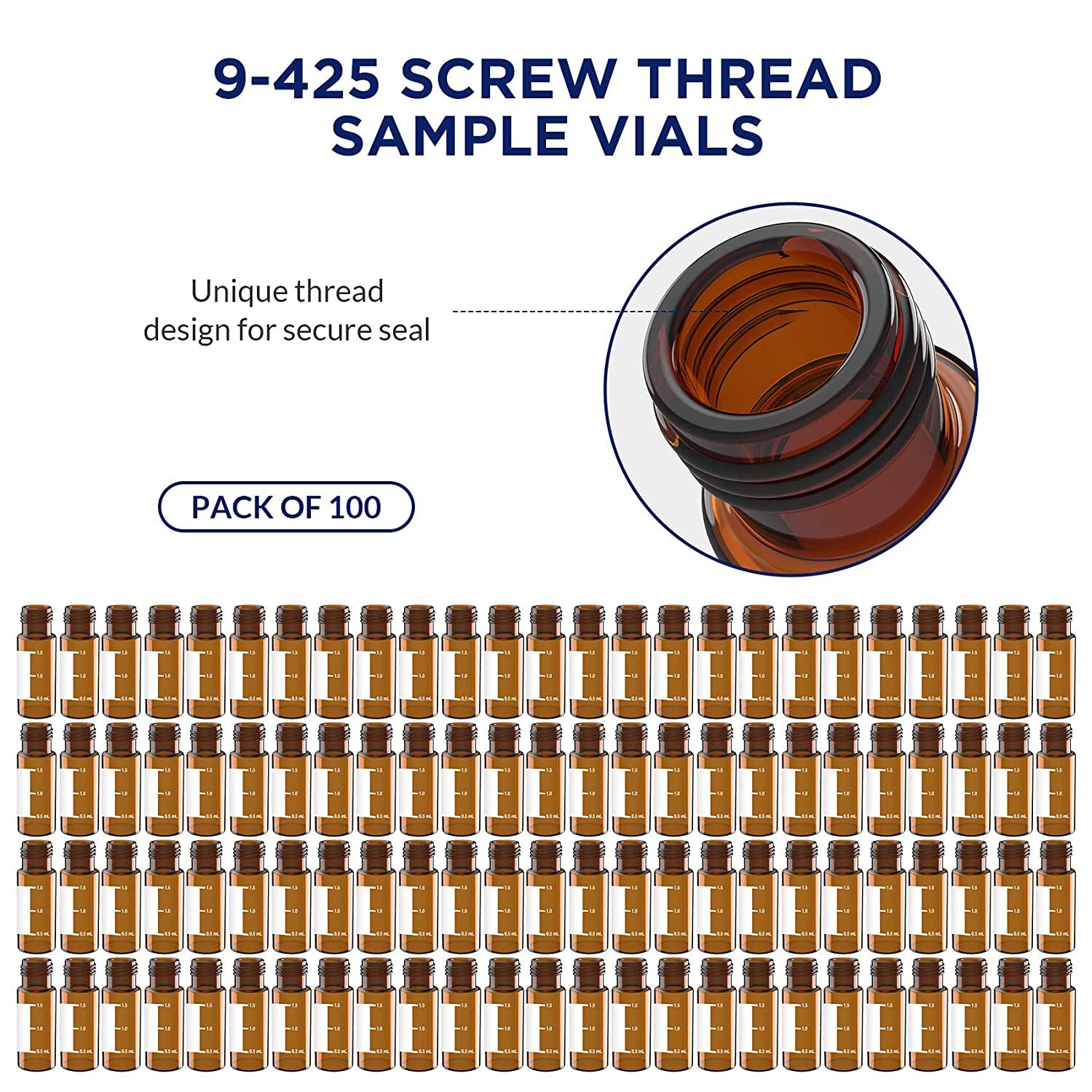 1000p 2mL Autosampler Amber Screw HPLC Vials Pre-slit Caps Write Area Graduation