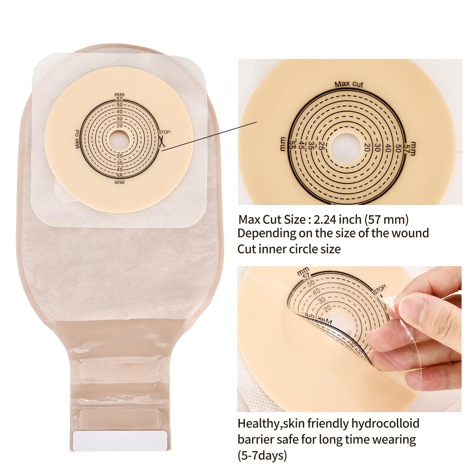 21 PCS Colostomy Bags,Ostomy Supplies, Two Piece Drainable Ostomy 57mm, Beige
