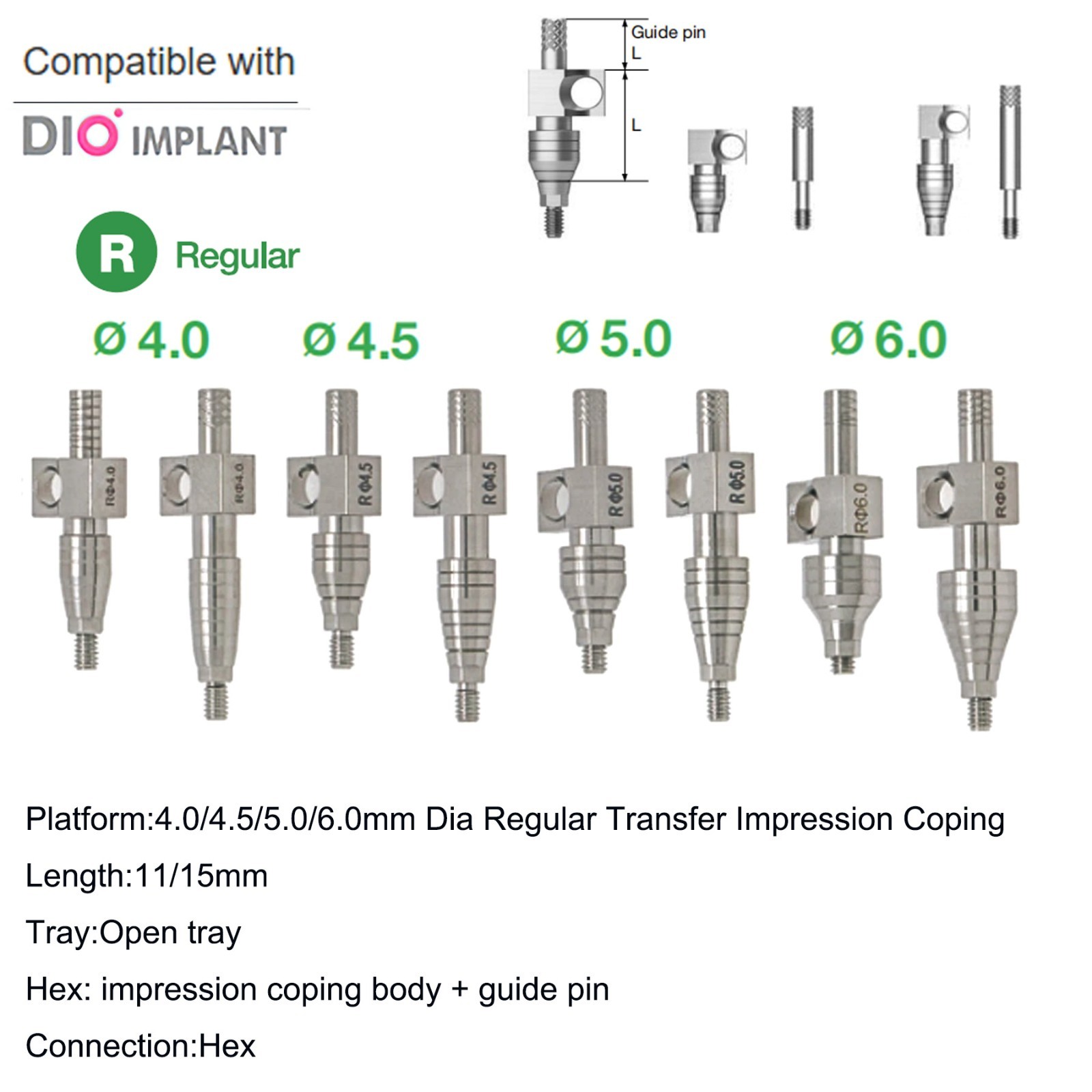 US Dental lab Analog Transfer Impression Coping Open Closed Tray For DIO UF II-R