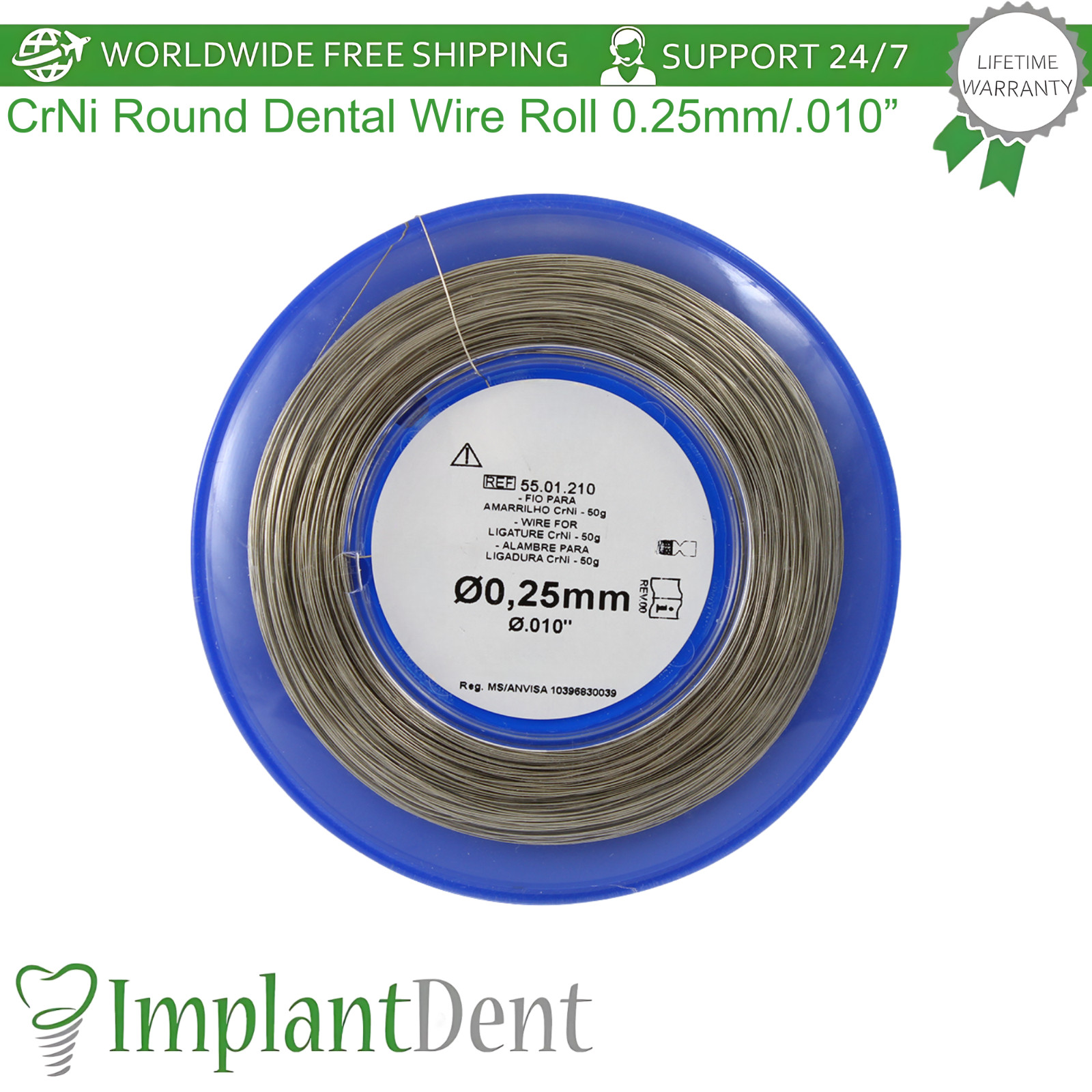CrNi Round Dental Wire Roll 0.25mm/.010” Smooth Surface Dentistry Tool 50g