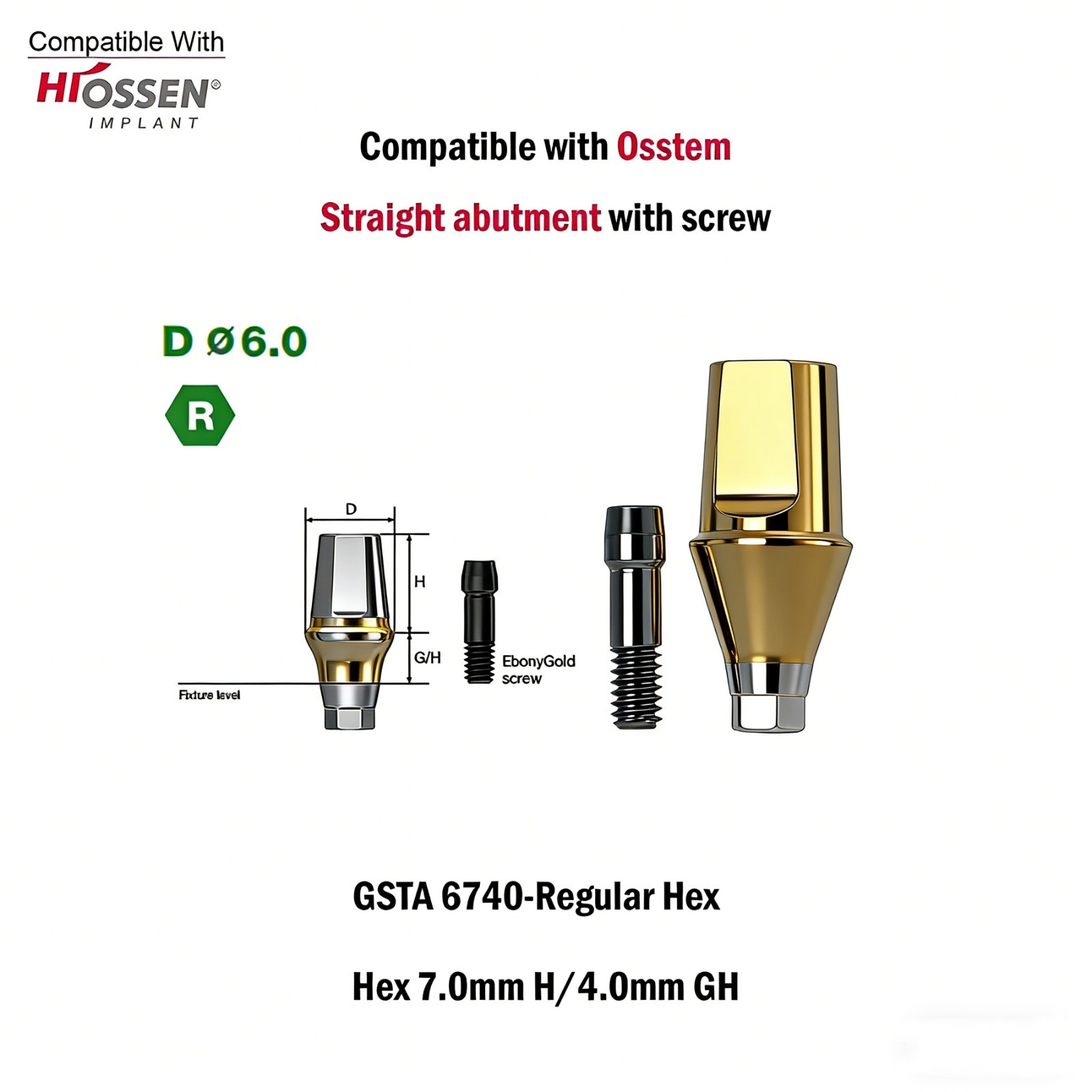 US 2Pcs Dental Hex Straight Transfer Abutment Mini Regular For Osstem Hiossen TS