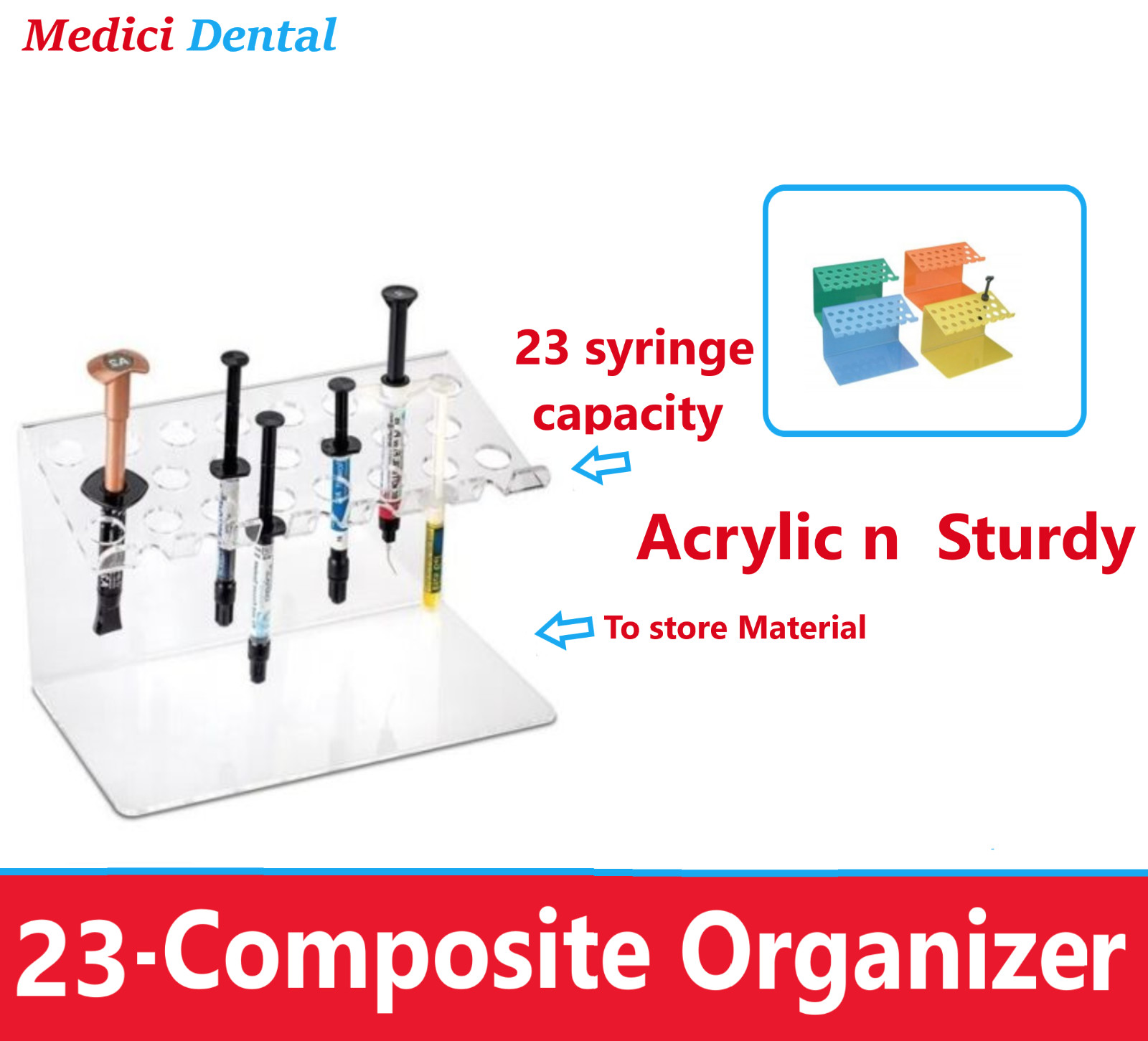 Dental Composite Syringe Organizer, Sturdy, Clear, Green Orange, Holds: 23 Syr