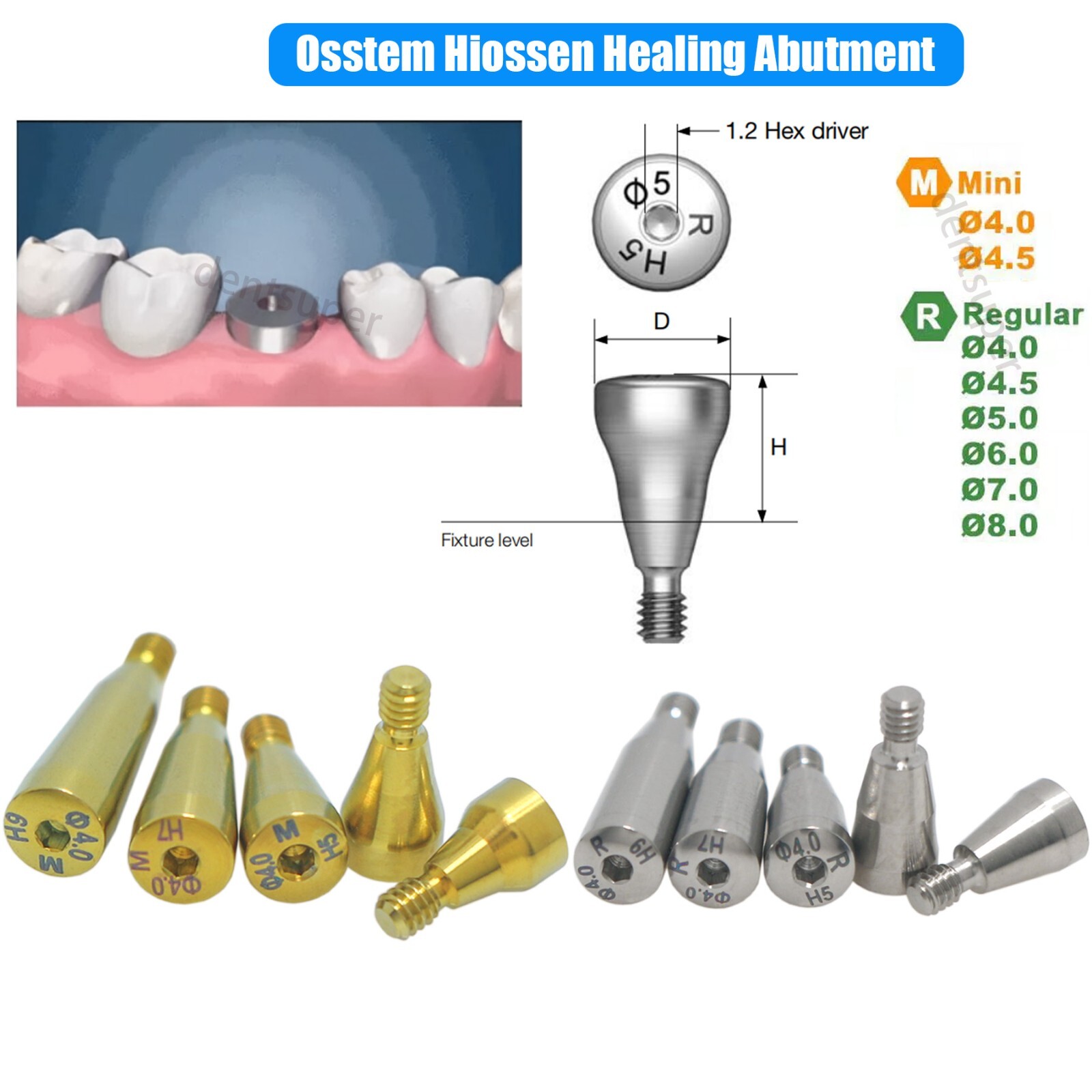 US Hiossen/Osstem Implant Healing Abutments/Locator Tapered Caps Core Tool PEEK