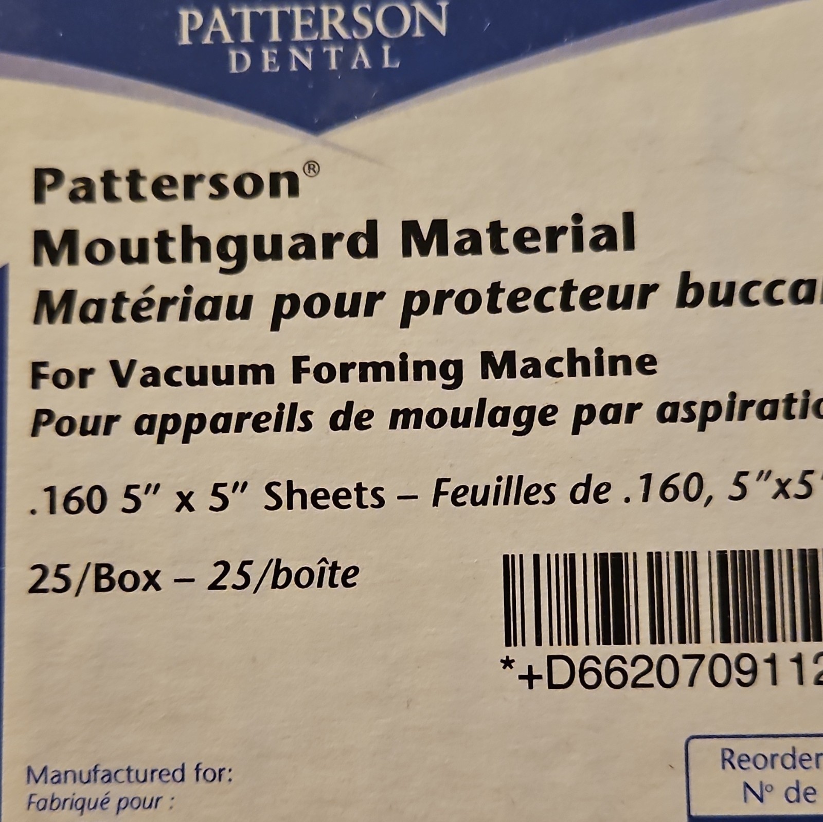Patterson Dental Mouthguard Material .160 5″ x 5″ Sheets 25/Box Vacuum Forming