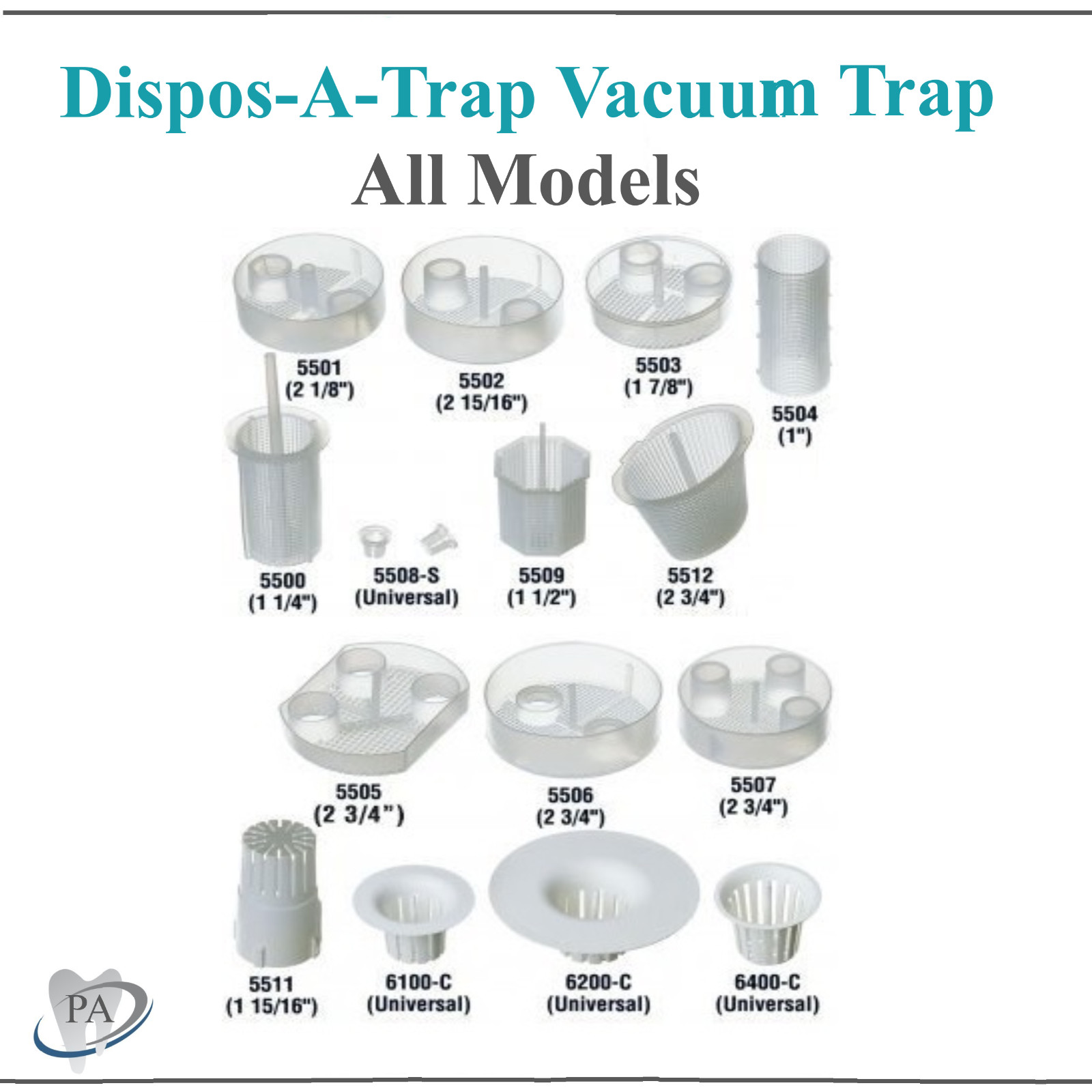 Dental Dispos-A-Trap Vacuum Trap #5500, #5503, #5512 Disposable Evacuation Traps