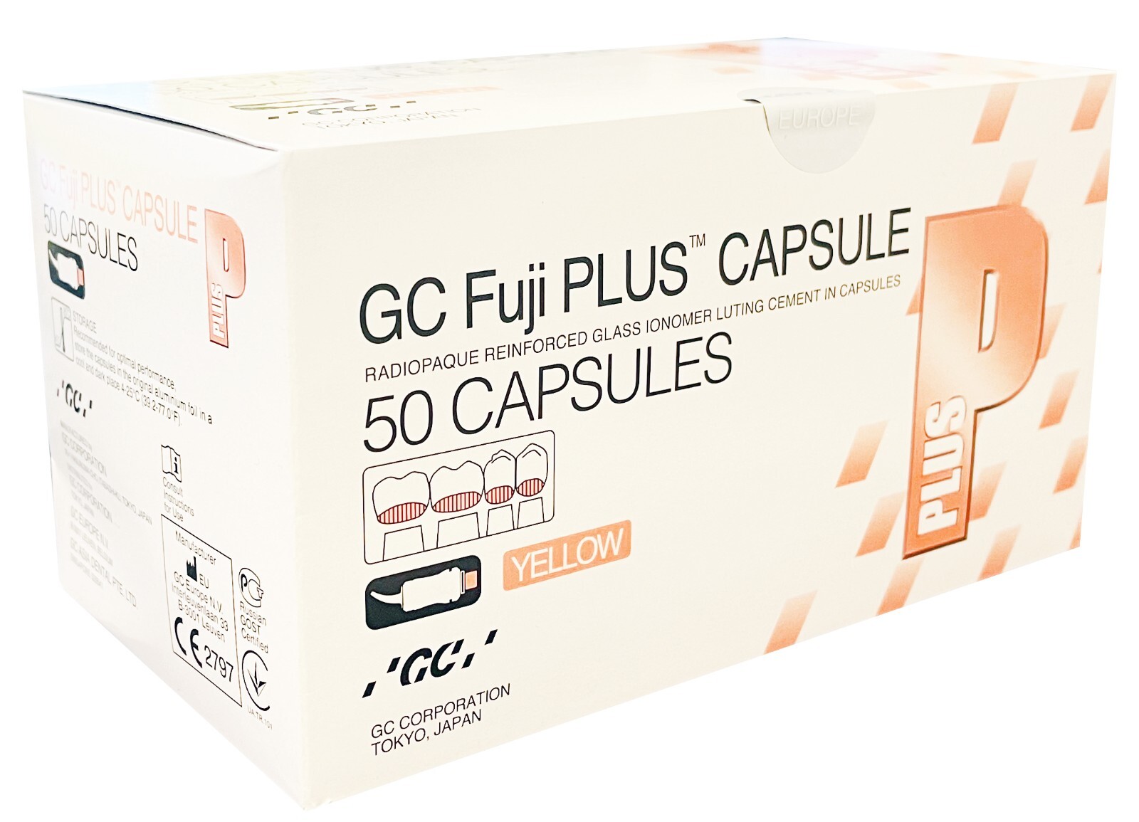 GC Fuji Plus Luting Cement – Yellow, 000222, 12/26, 50 Capsules/Box