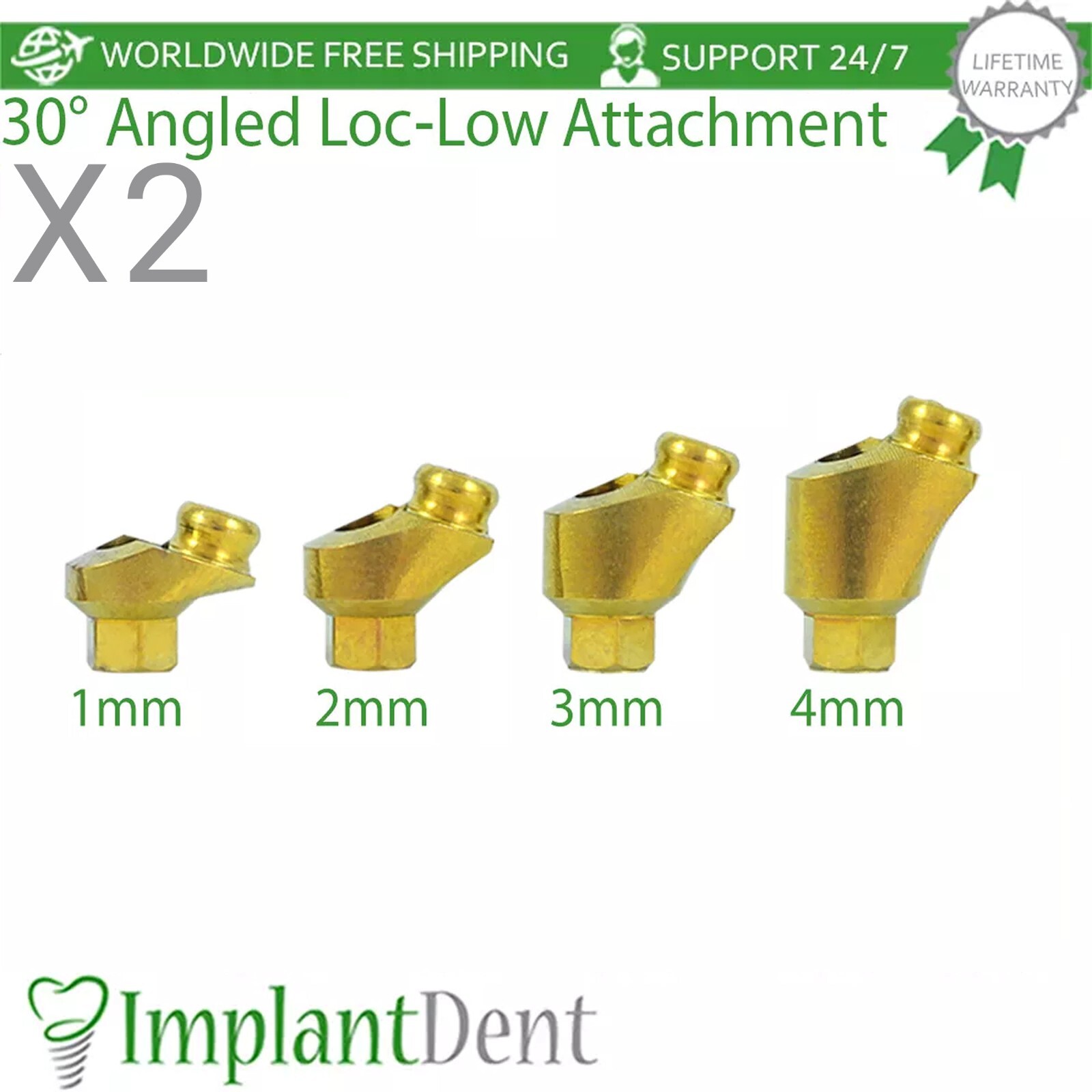 2x Dental Angulated 30° Loc-Low Attachment Int Hex 2.42mm