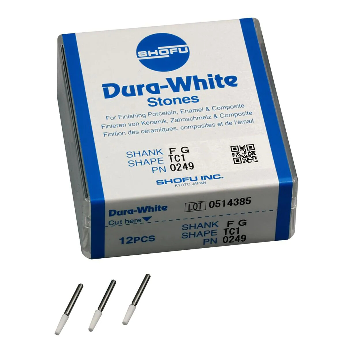 *12-Pieces* Shofu Dura-White Stones Shape TC1 Friction Grip F G Shank 0249