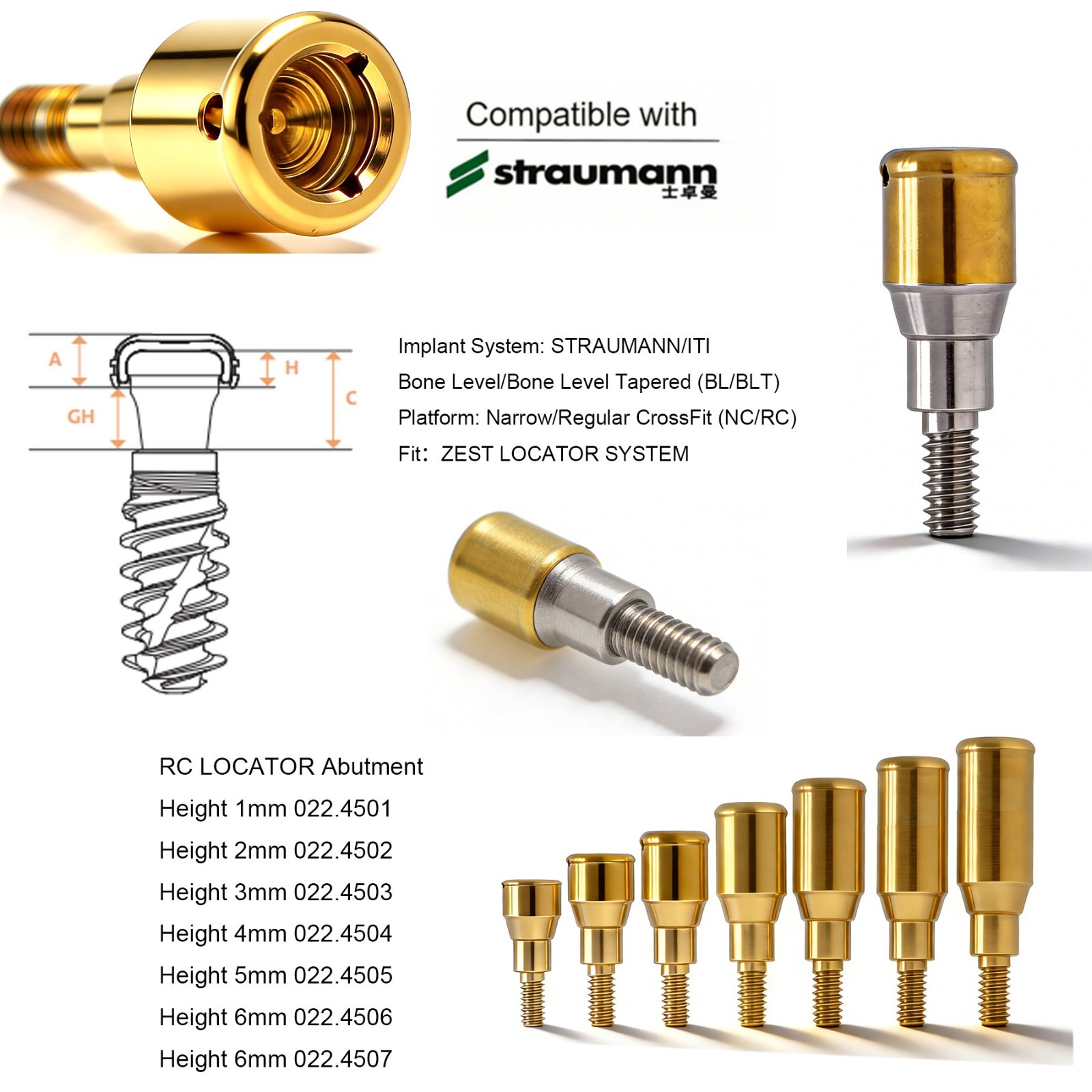Implant Overdenture Abutment For Straumann NC/RC 1.0-5.0mm GH Locator System