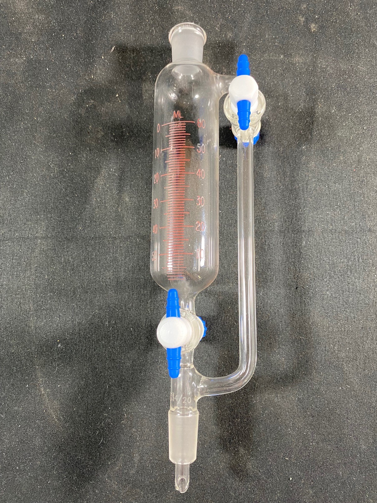 Lab Glass 60mL Stopcock 14/20 Graduated Pressure Equalizing Addition Funnel