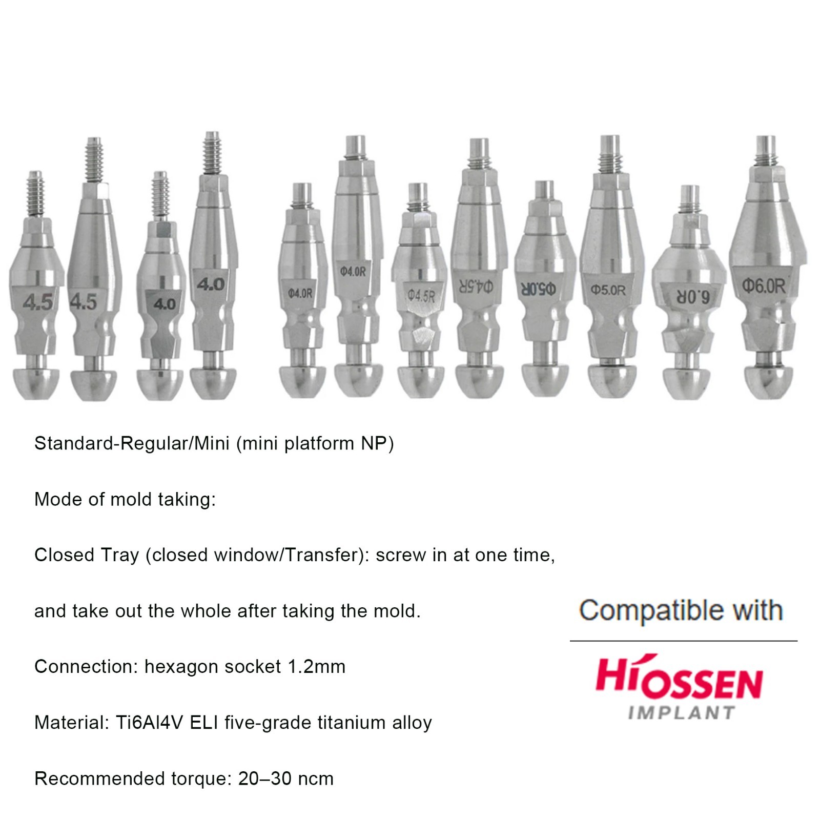 Hiossen ET Fixture Transfer Impression Coping Regular Mini Hex Open/closed Tray