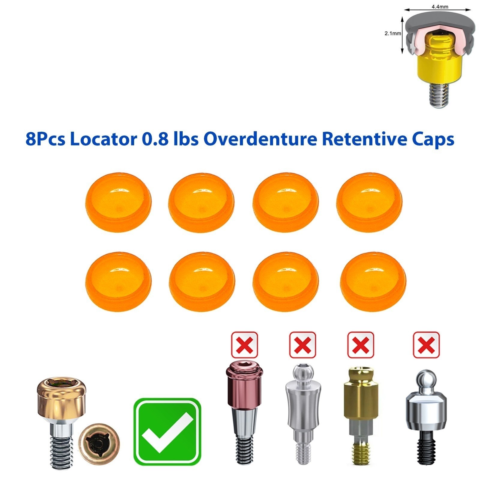 Dental Overdenture Abutment Retention Cap Locator male processing Inserts Set