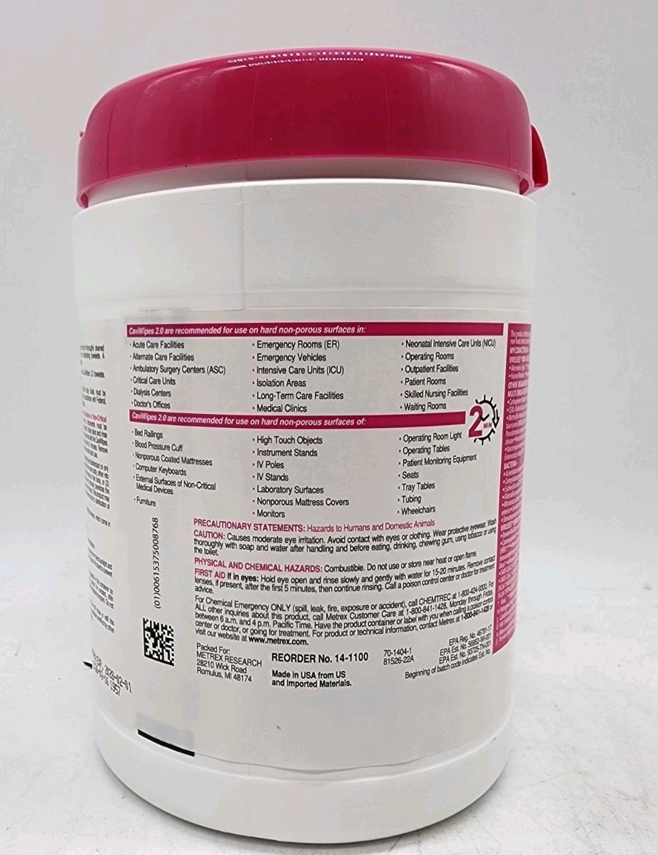 CaviWipes 2.0 Disinfecting Wipes Metrex 160ct Medical Grade Exp 2028