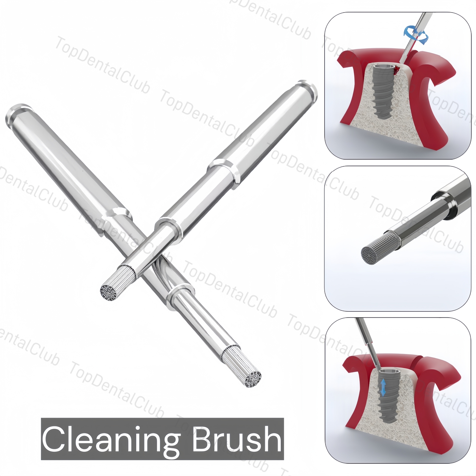 Dental Cleaning Brush Peri-Implantits Fixture Surface Threads Tool Debridement
