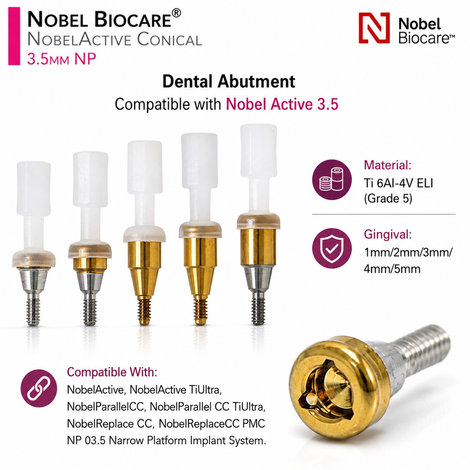US Fit Nobel Active Locator Attachment Tapered Abutment NP/RP Conical Connection