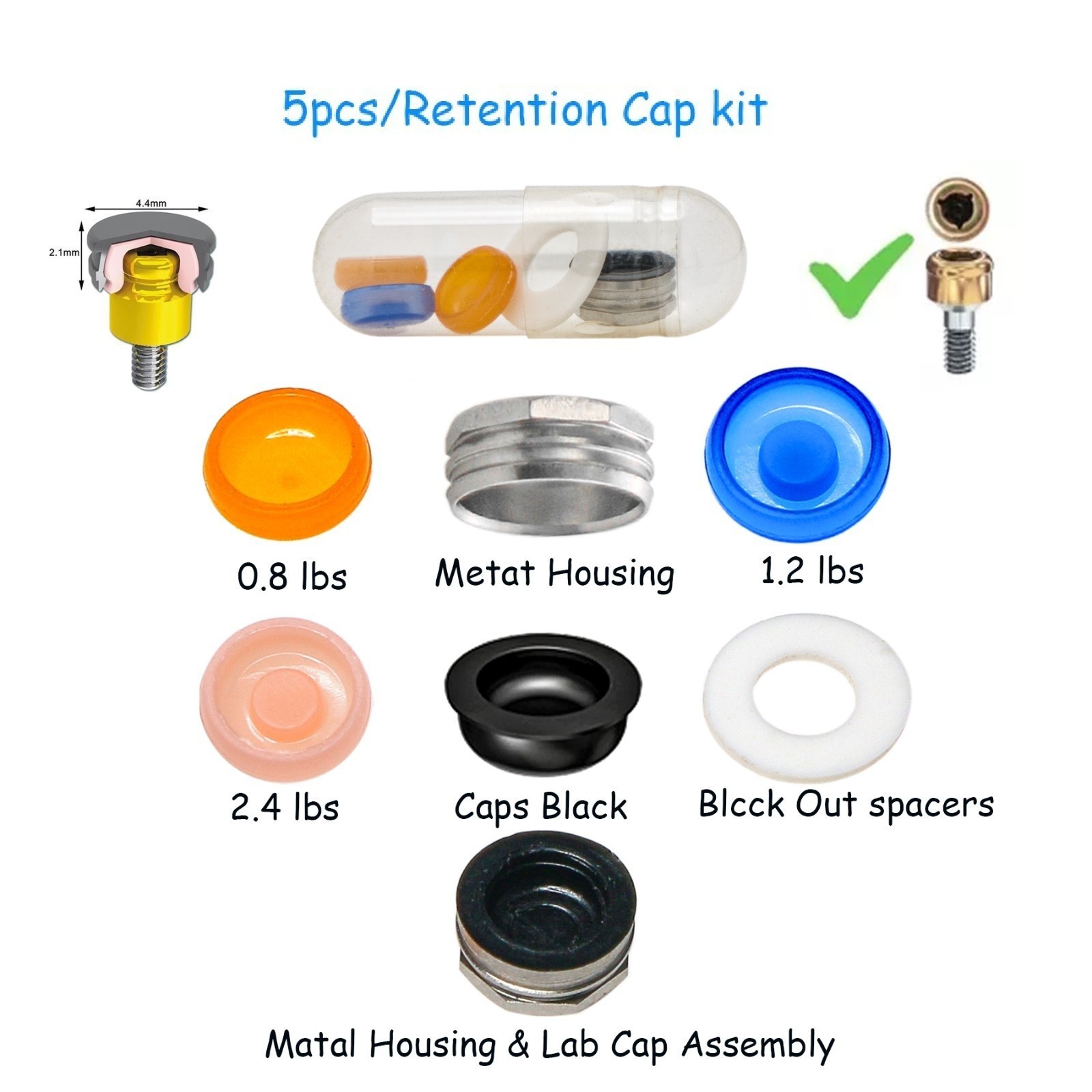 Dental Overdenture Abutment Retention Cap Locator male processing Inserts Set