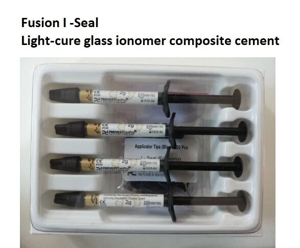 Dental FUSION I SEAL Light Cure GlC Cement Composite 4 x 2gm Pack free shipping,