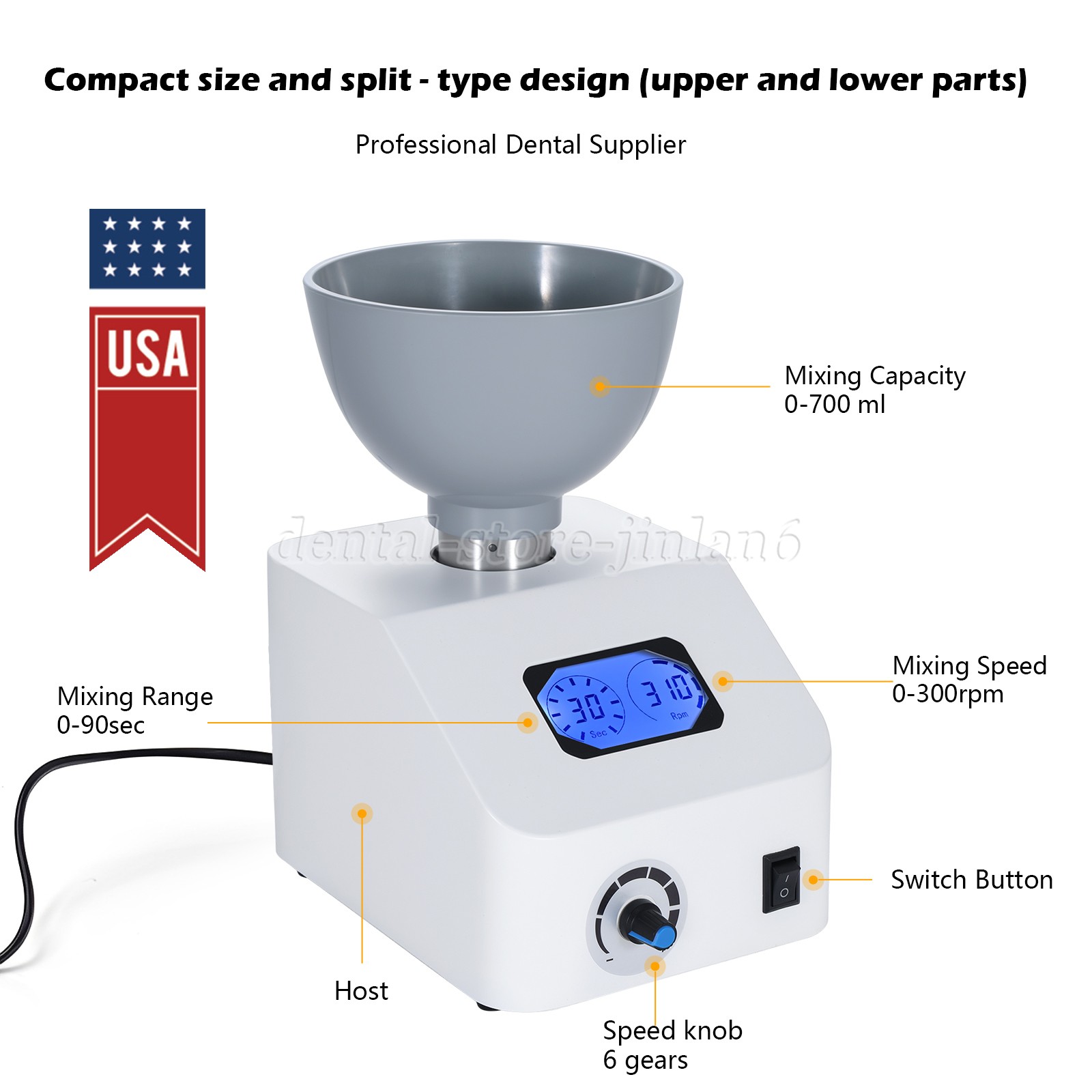Dental Impression Alginate Mixer 300rpm Dental Printing Material Gypsum Blender