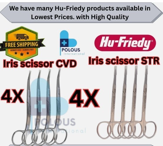 HU-FRIEDY Lot of 4X IRIS SCISSOR STR and 4X IRIS SCISSOR CVD