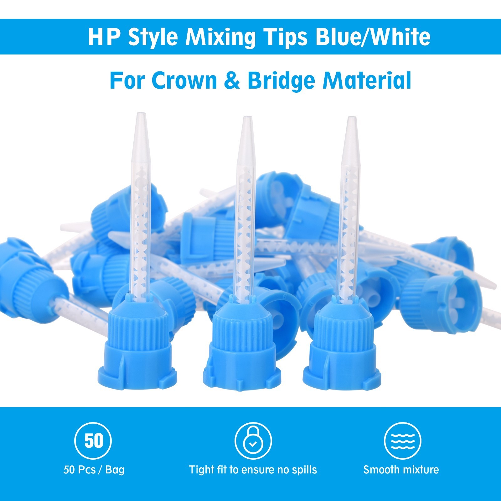 Dental Mixing Tips Impression Temporary C&B Material Blue/White Short 50/Pack