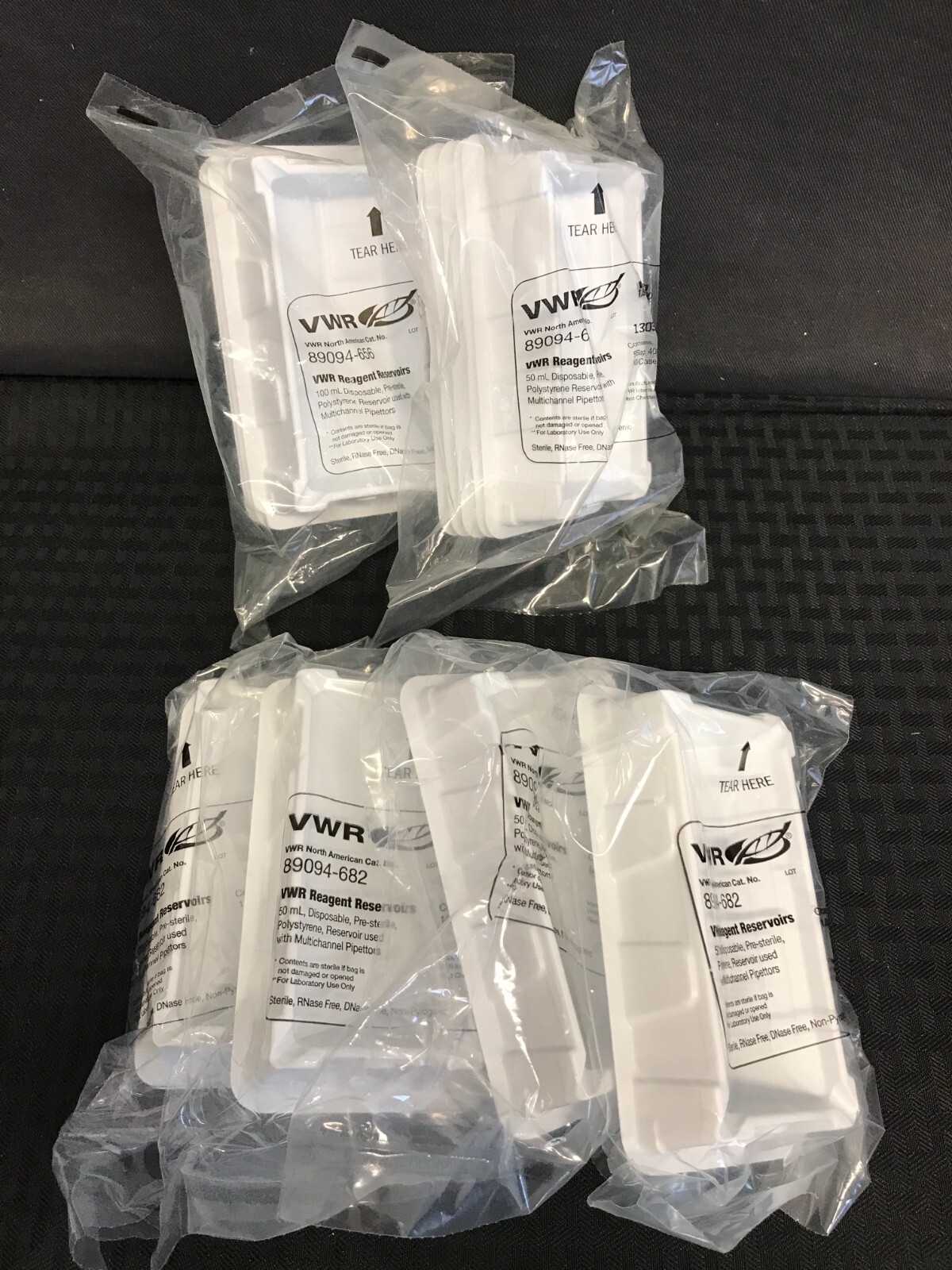 (14 Pc) VWR 50mL & 100mL Sterile White PS Reagent Reservoirs 89094-680 -682 -656