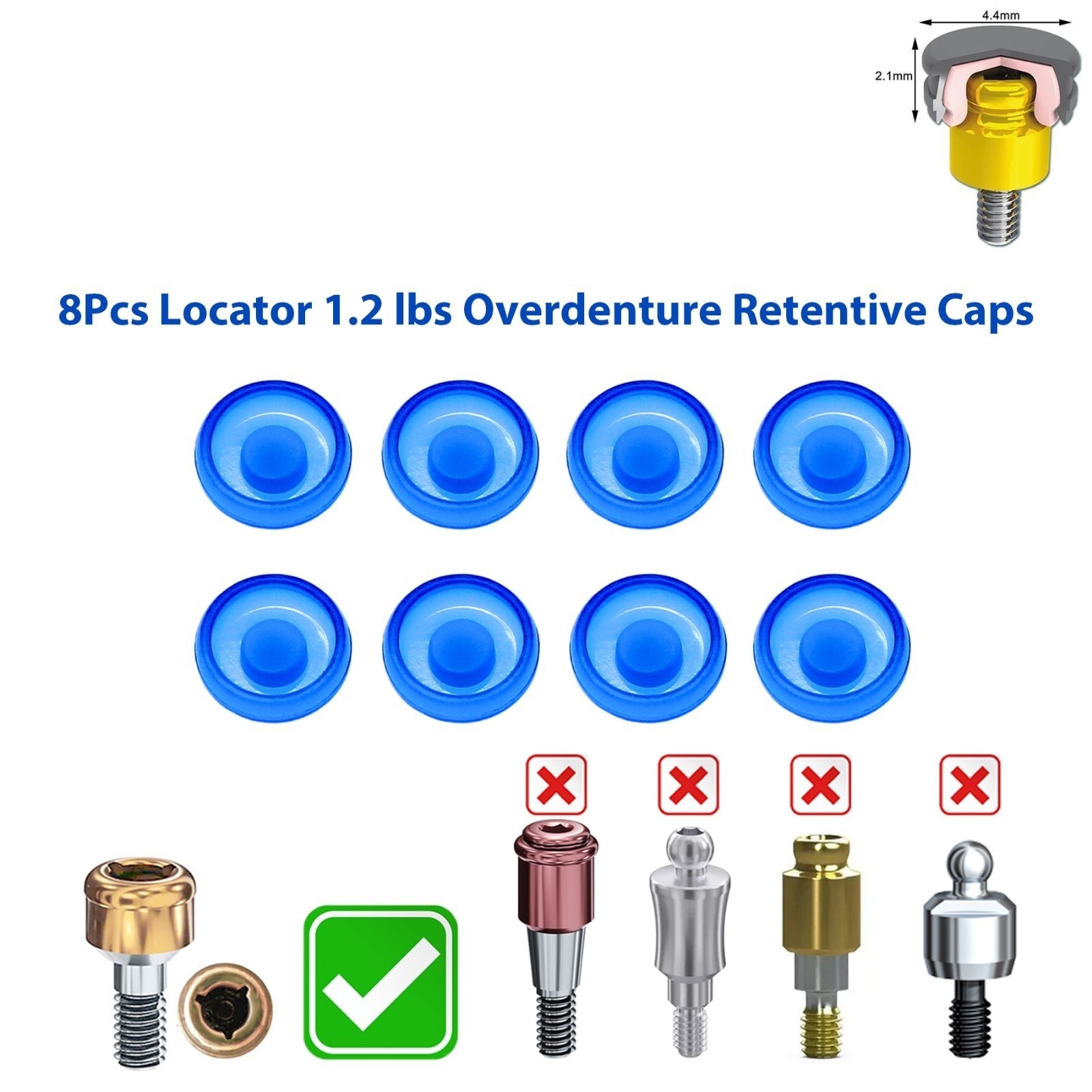 Dental Overdenture Abutment Retention Cap Locator male processing Inserts Set