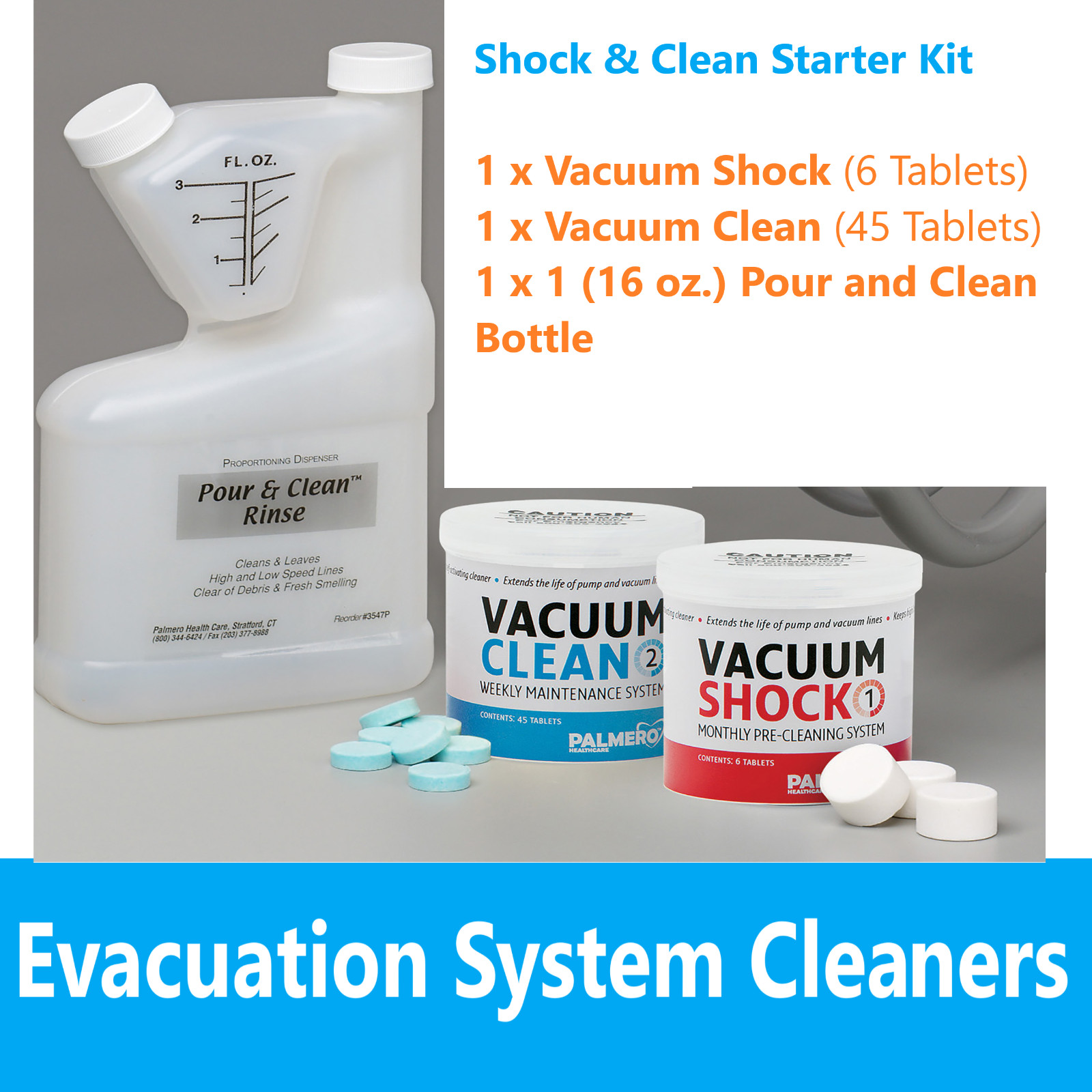Dental Vacuum Shock Evacuation System Cleaner and Maintenance Kit by Palmero
