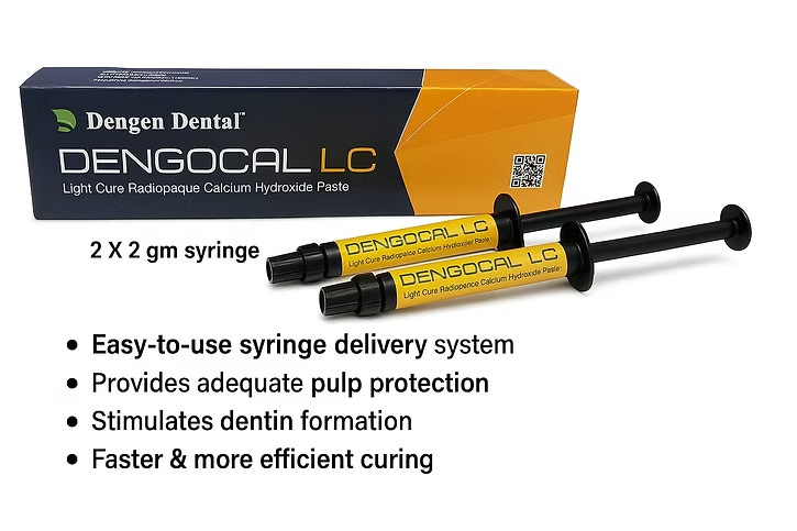 2x Dengen Dental DENGOCAL-LC Light Cure Radiopaque Calcium Hydroxide Liner 2x2gm
