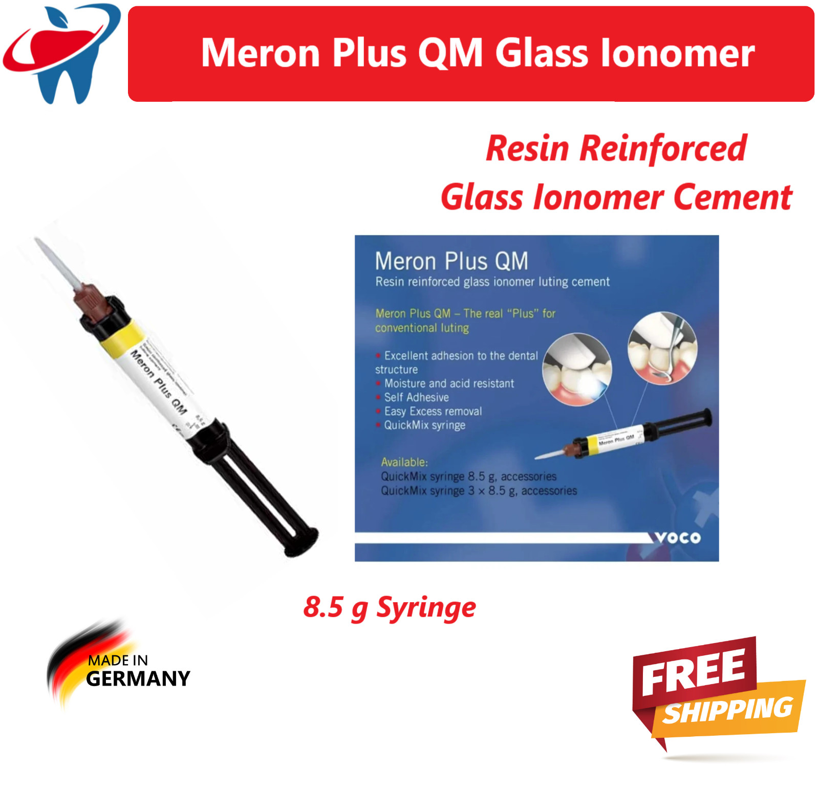 Meron Plus QM Resin Reinforced Glass Ionomer Cement 8.5gm Automix Syringe 1-3/Pk