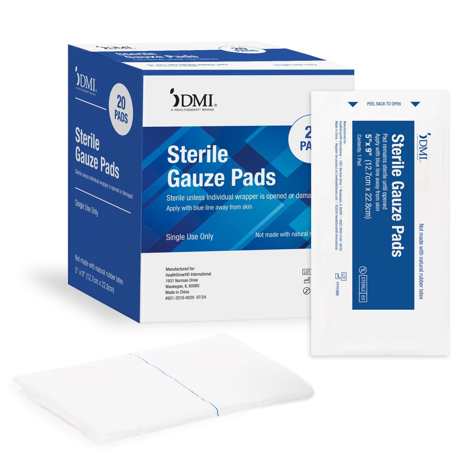 DMI Sterile 20 Pack Abd Abdominal Combine Pads 5×9 Non-Stick 5″ x 9″, White