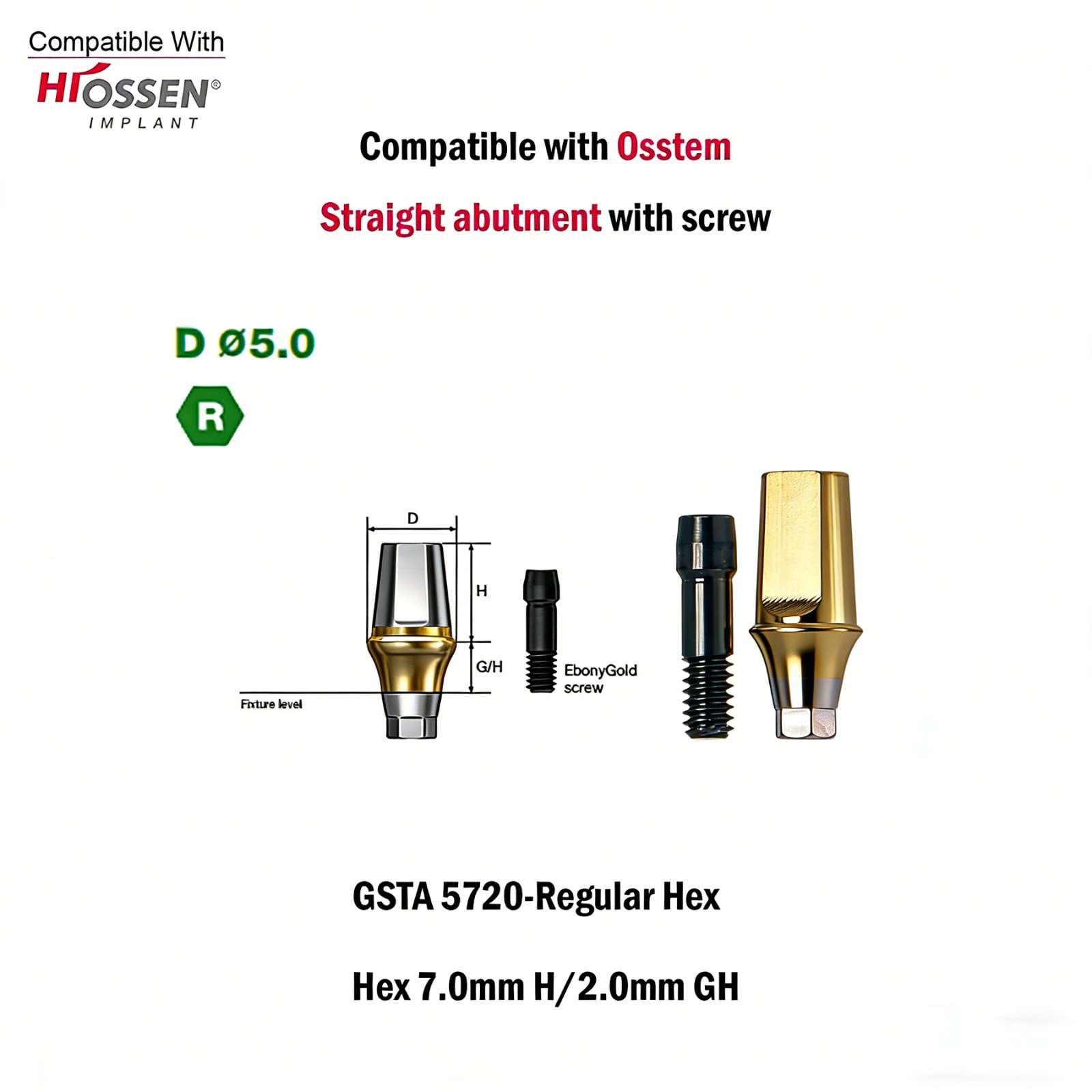 US 2Pcs Dental Hex Straight Transfer Abutment Mini Regular For Osstem Hiossen TS