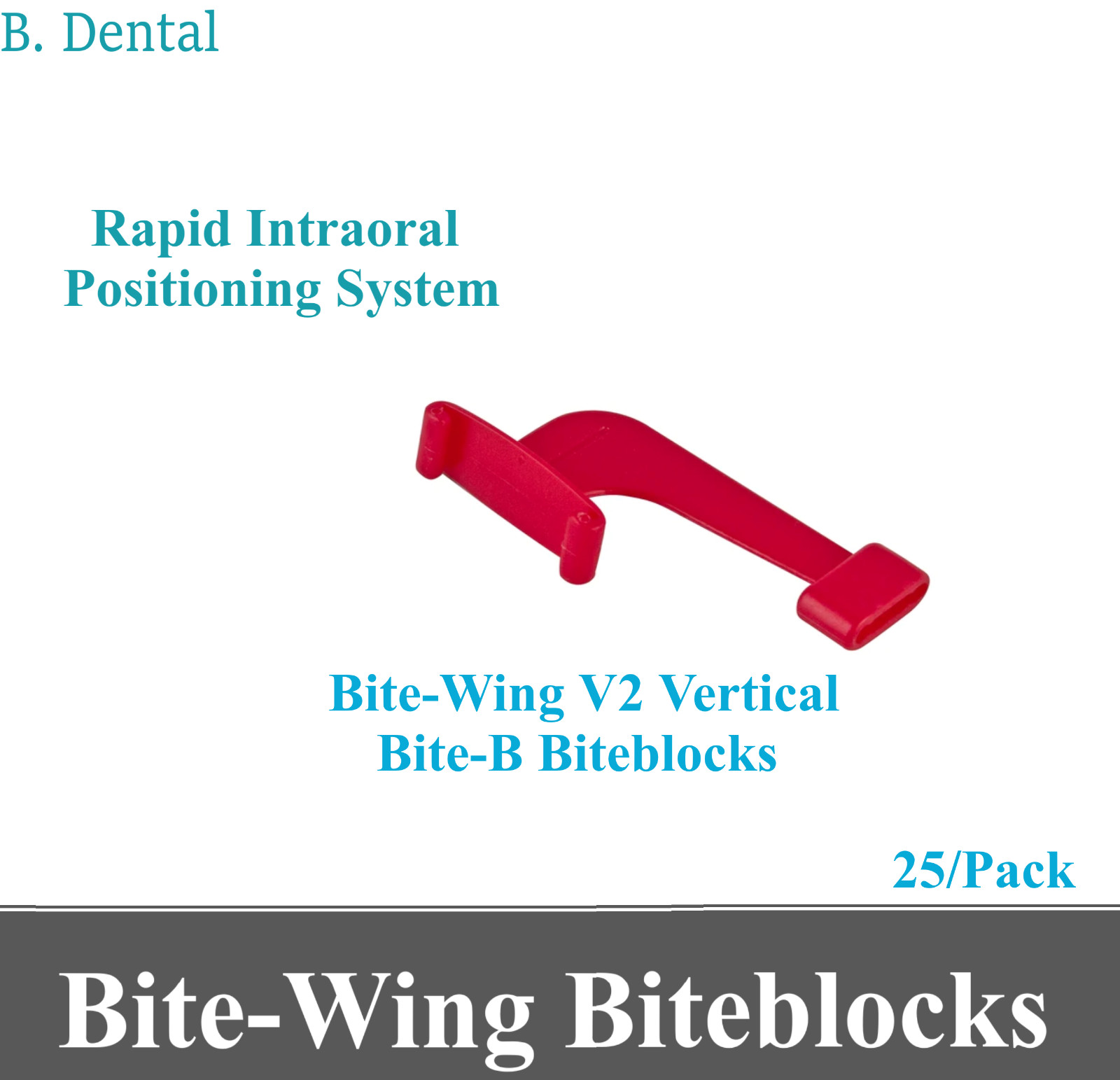 Dental X-Ray Film Bite-Wing V2 Vertical Bite-B Biteblocks, Red, 25/Pk