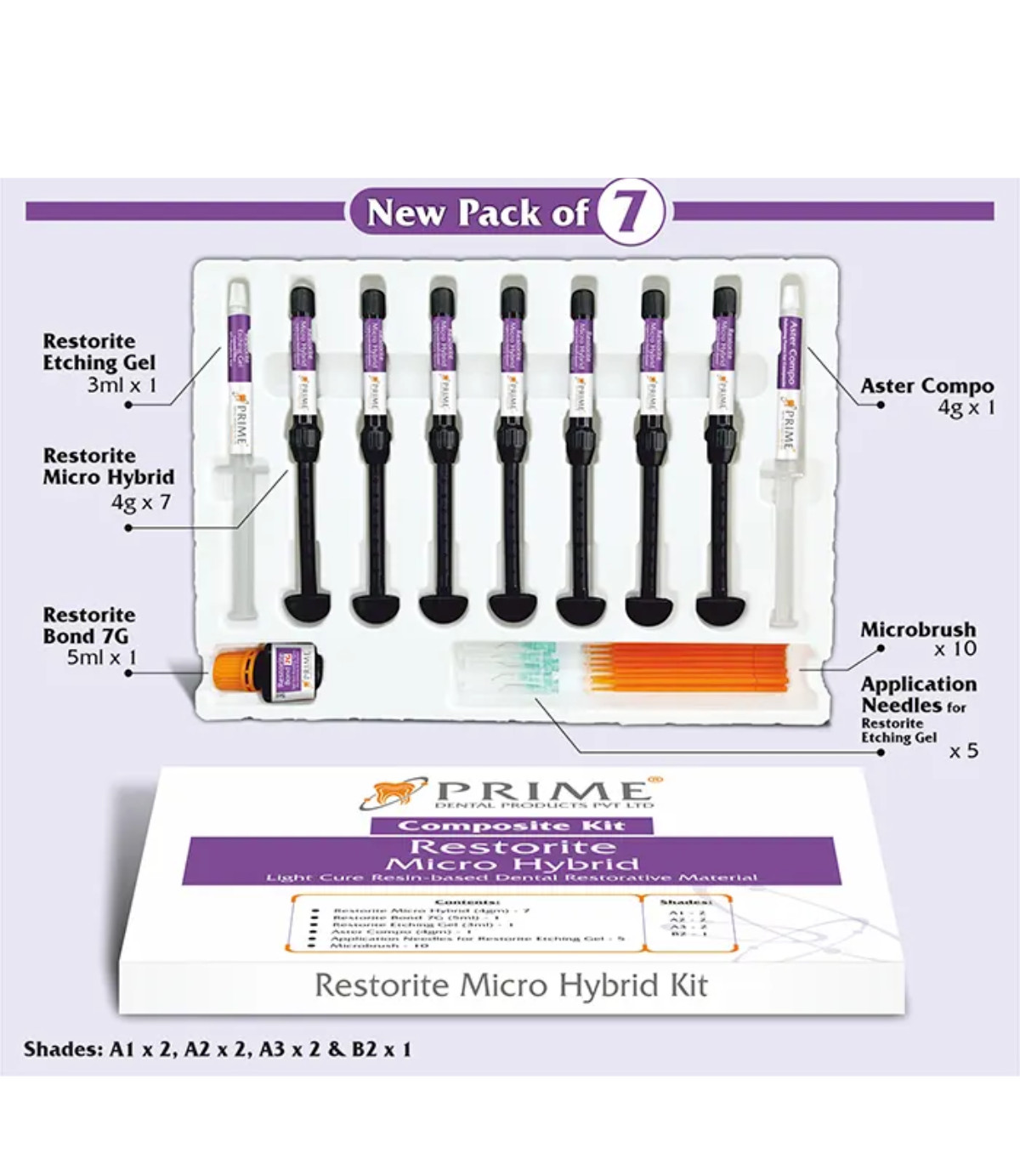 Prime Dental Micro Hybrid Light Cure resin Composite Materials Kit (Free Ship)