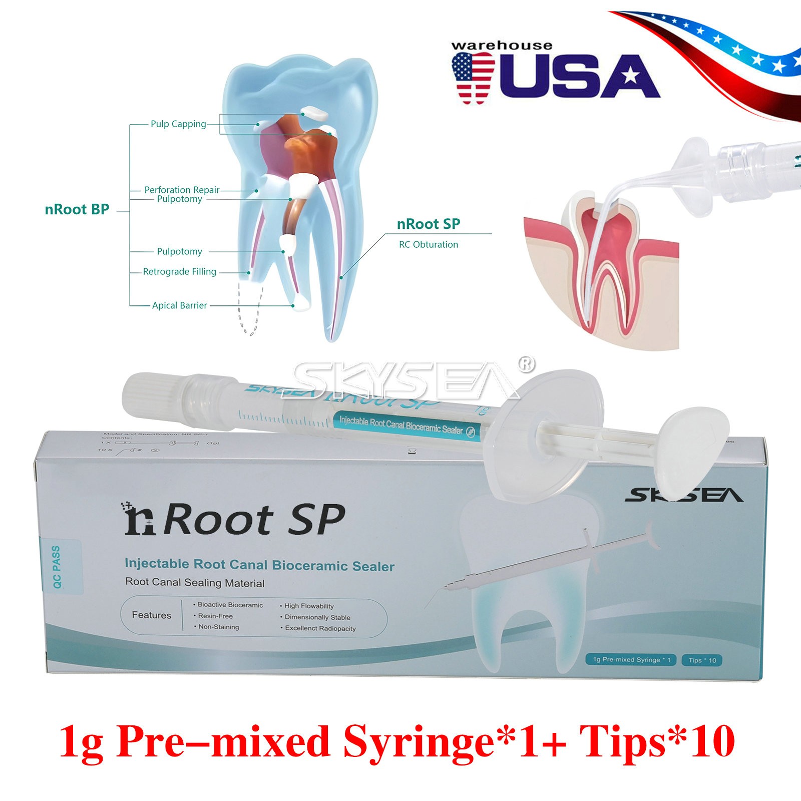 BioCeramic Premixed Injectable material (1 x 1g syringe) +10 Tips