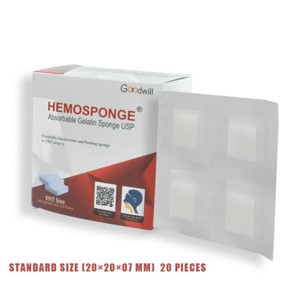 10 Pack of HEMOSPONGE Absorbable Gelatin USP Sterile SIZE 20x20x07mm for ENT